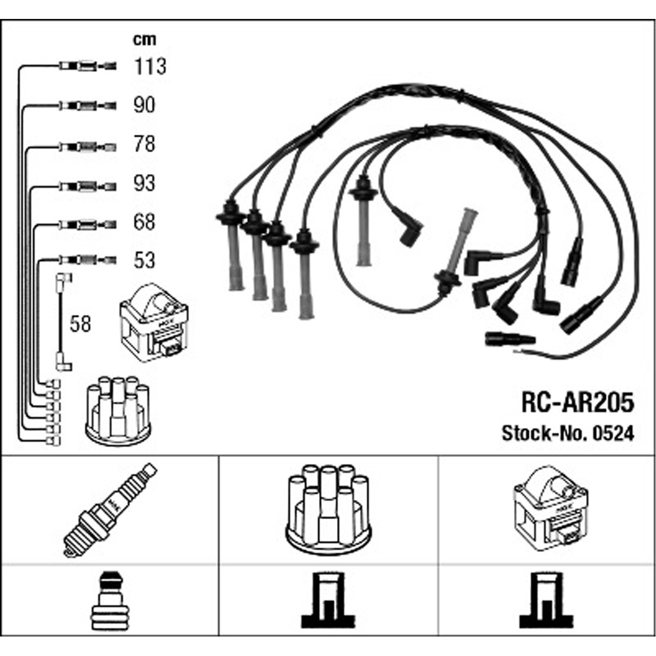 NGK 0524 RC-AR205 Zündkabelsatz Zündleitungssatz