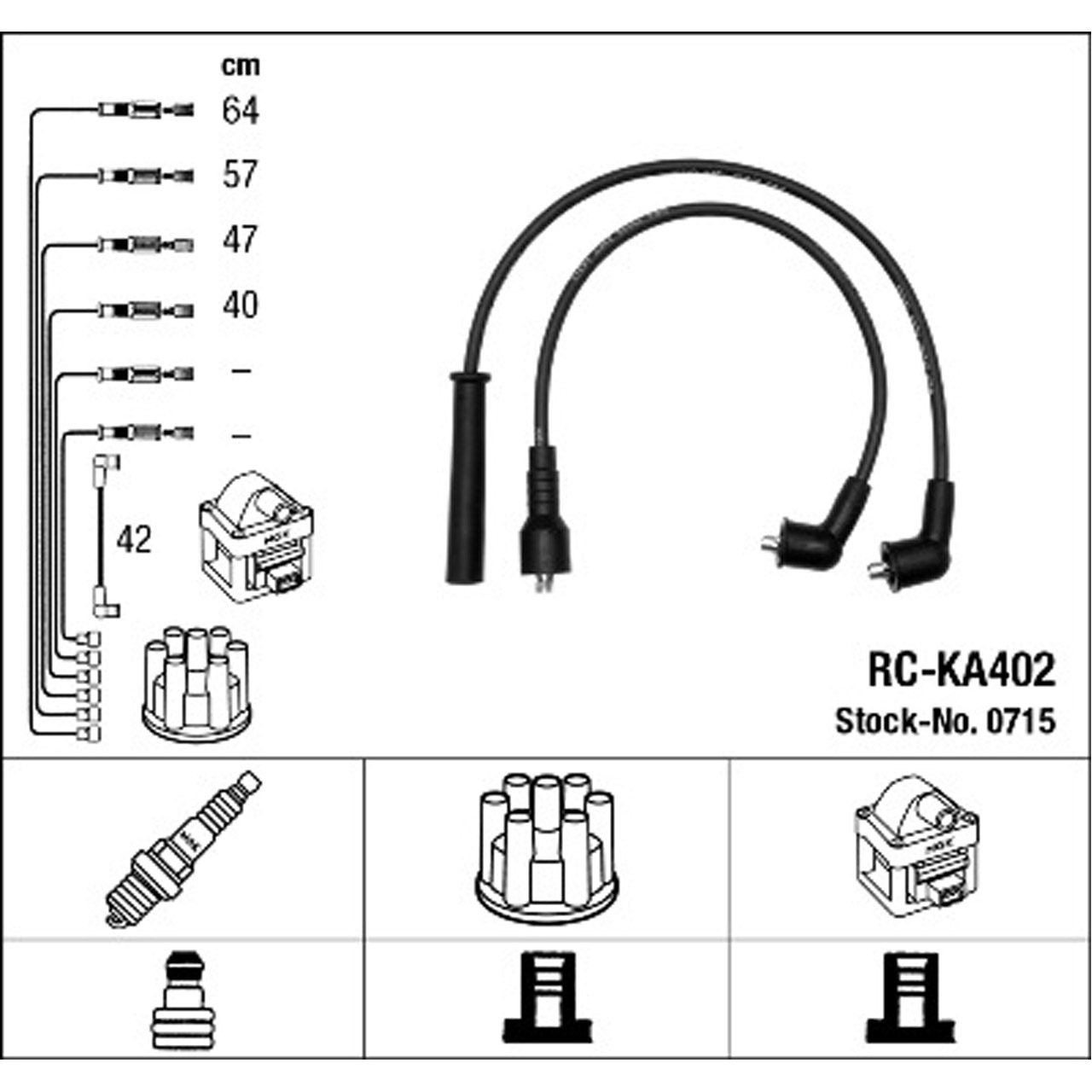 NGK 0715 RC-KA402 Zündkabelsatz KIA Pride (DA) 1.3 60/64/72 PS 01.1990-09.2001