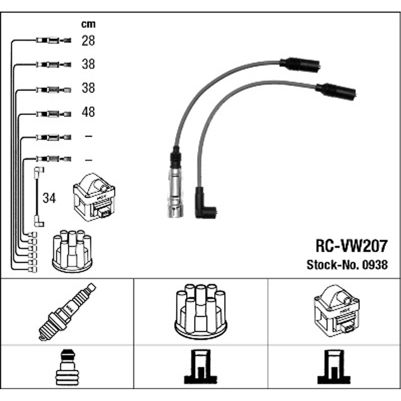 NGK 0938 RC-VW207 Zündkabelsatz Zündleitungssatz