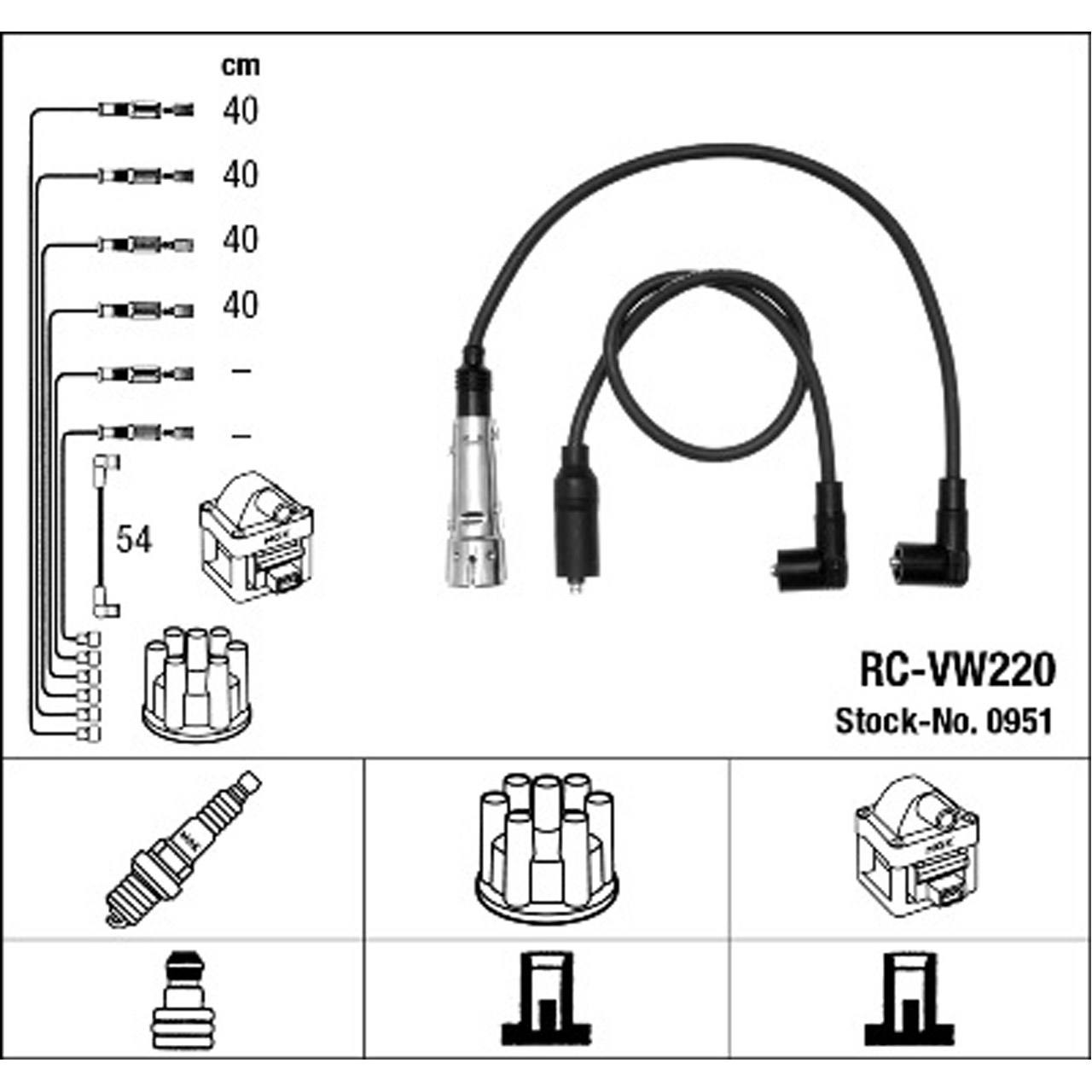 NGK 0951 RC-VW220 Zündkabelsatz Zündleitungssatz