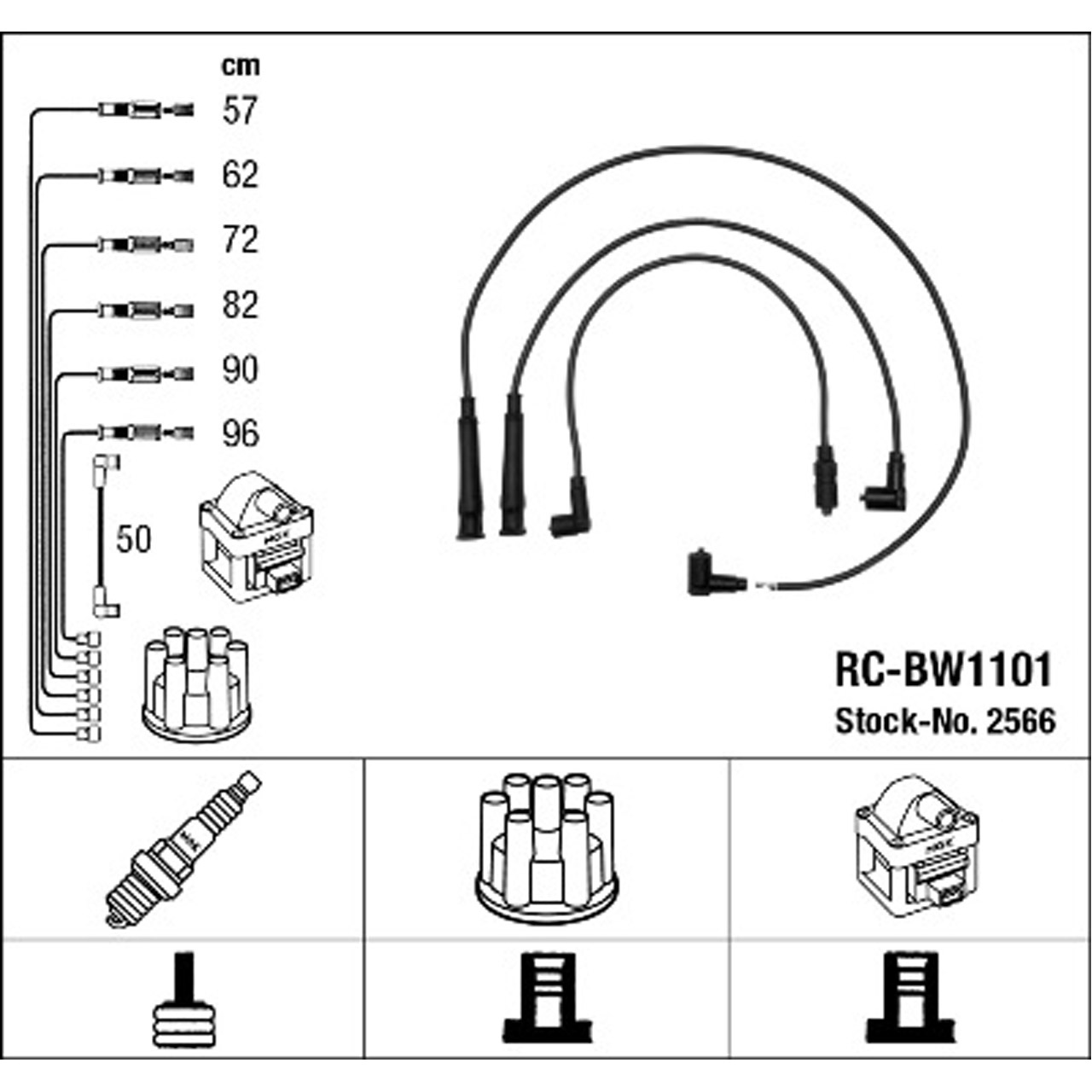 NGK 2566 RC-BW1101 Zündkabelsatz BMW 5er E12 E28 6er E24 7er E23 M30 B25 / B28