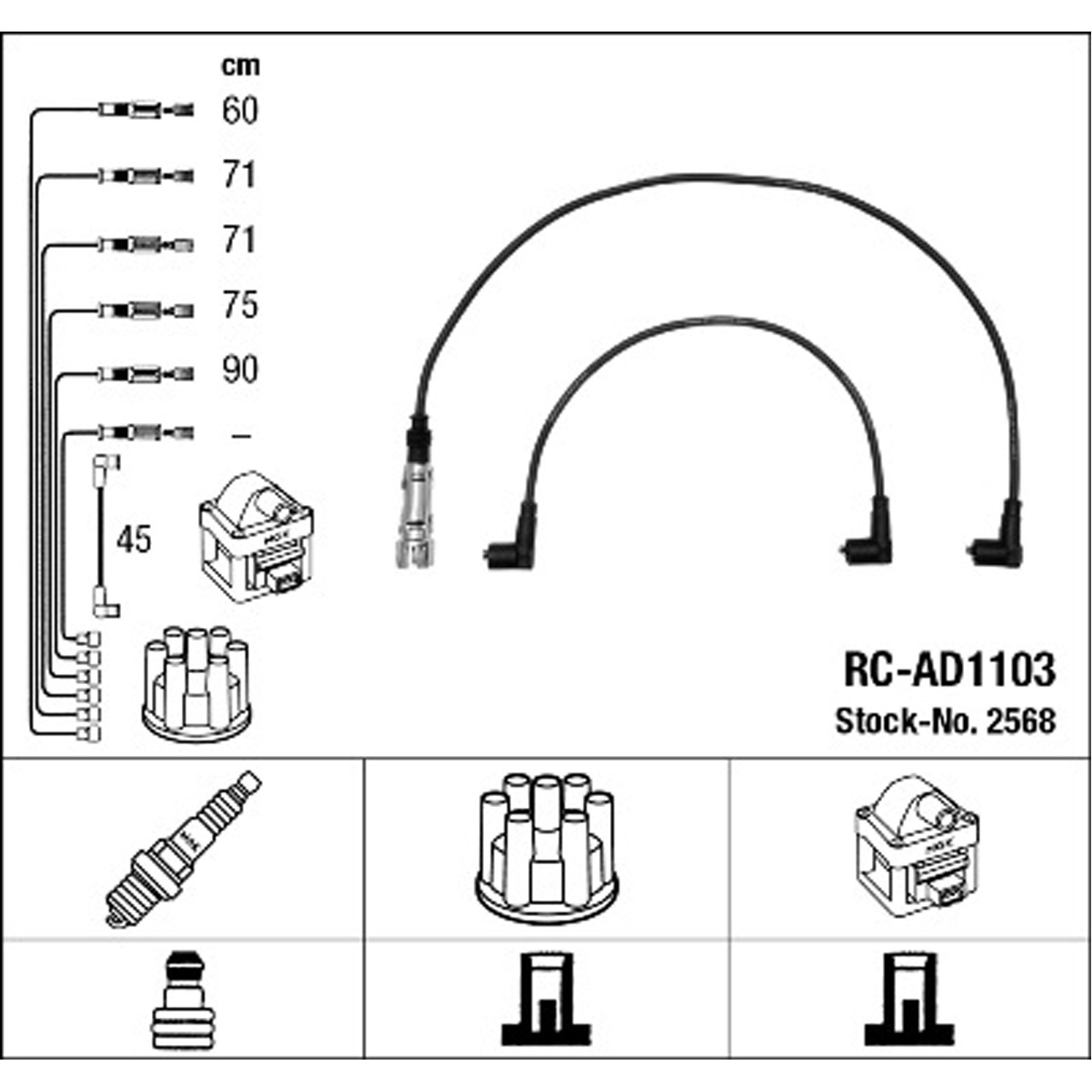 NGK 2568 RC-AD1103 Zündkabelsatz AUDI 100 C2 C3 1.9 2.1 100/115/136 PS 431998031