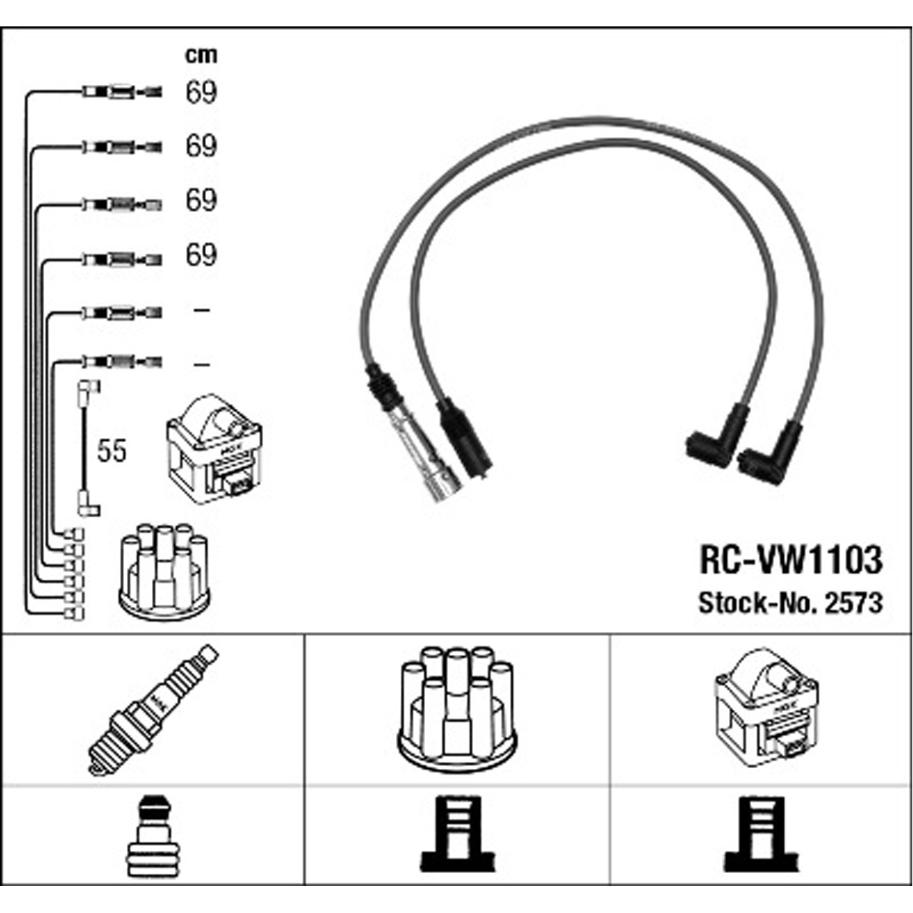 NGK 2573 RC-VW1103 Zündkabelsatz VW Caddy 1 (14) 1.6 75 PS 01.1983-07.1992 200998031