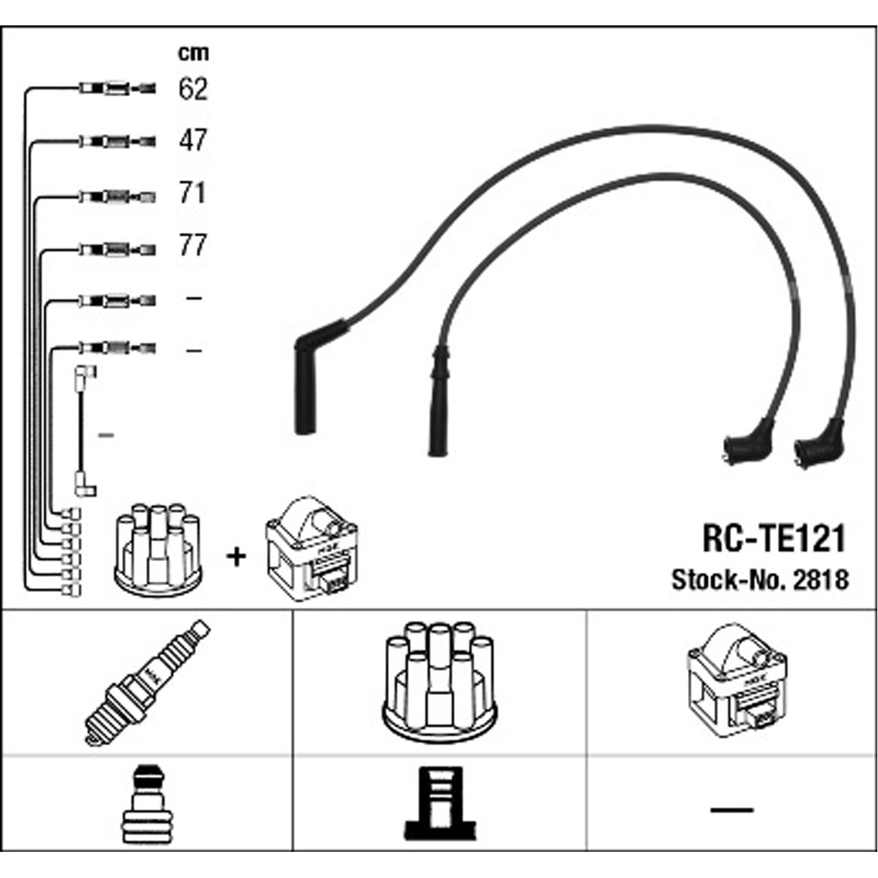 NGK 2818 RC-TE121 Zündkabelsatz TOYOTA Hiace 4 (_H1_) 2.0 101 PS 90919-22273