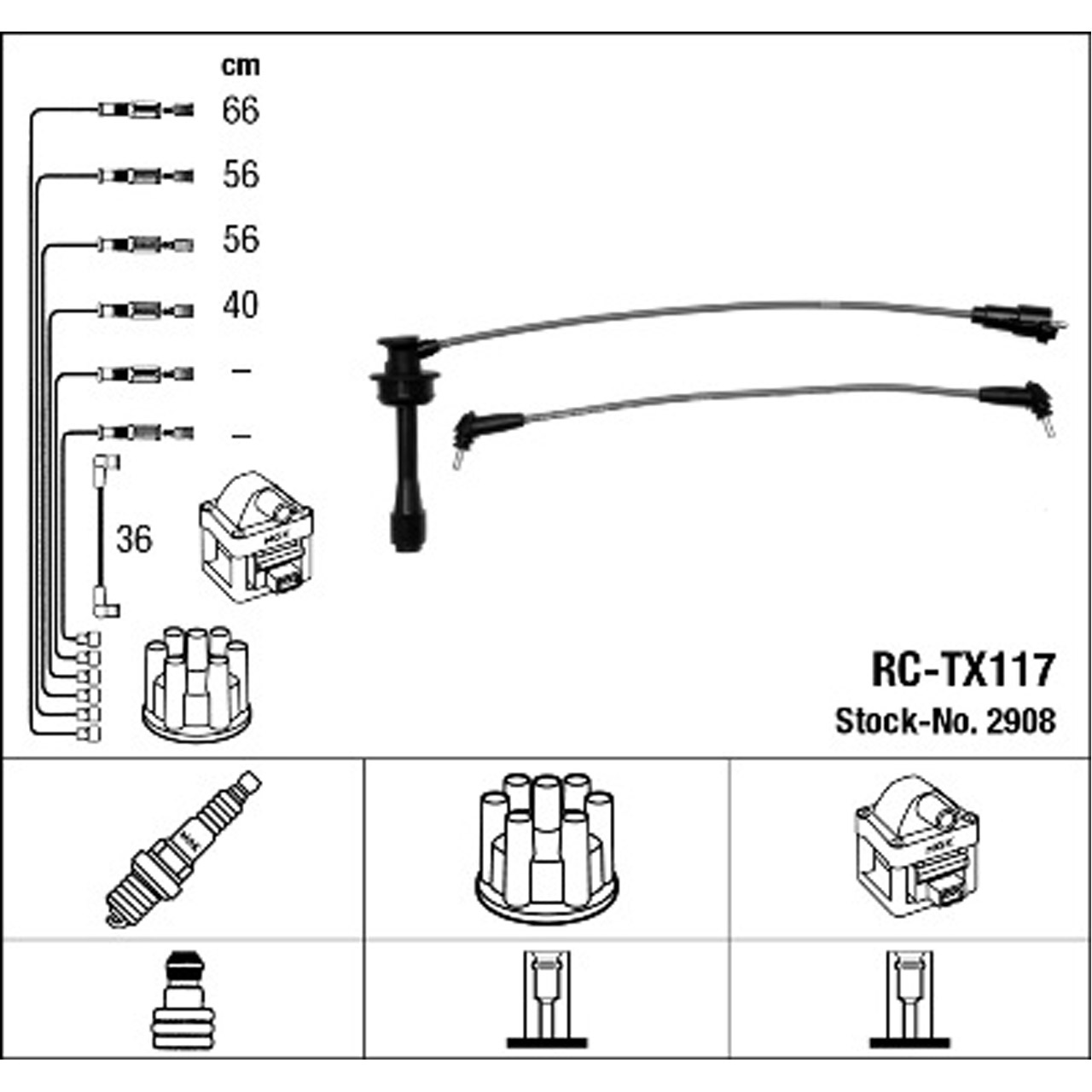 NGK 2908 RC-TX117 Zündkabelsatz TOYOTA Celica (_T20_) 2.0i 16V / Turbo 170/175/242 PS