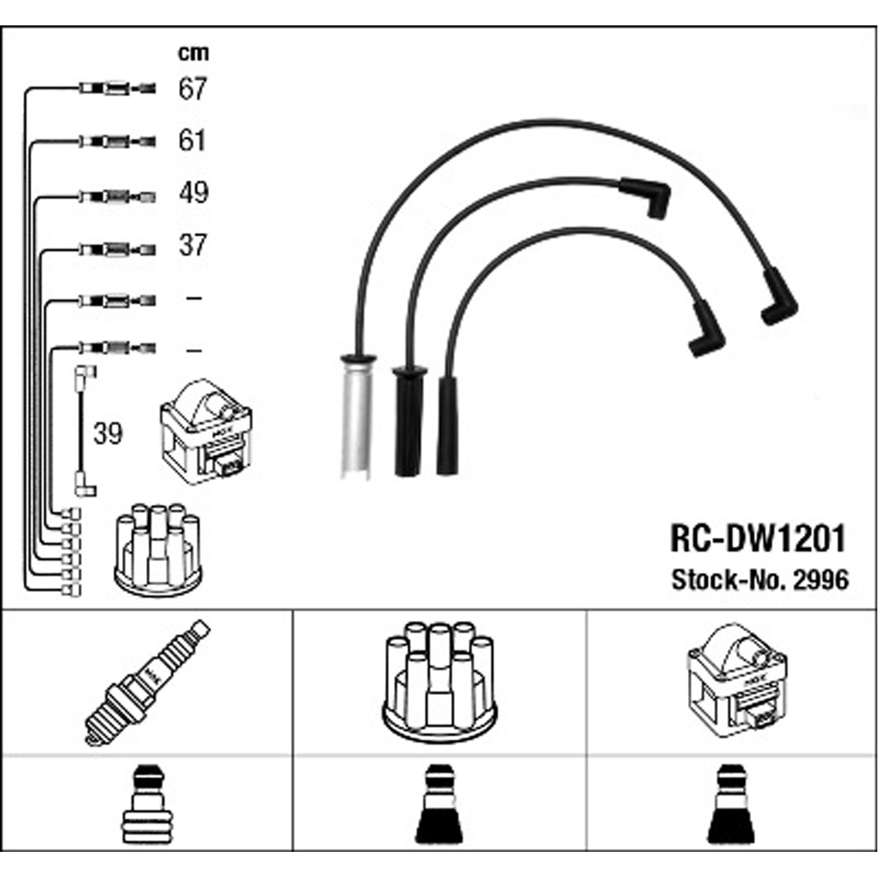 NGK 2996 RC-DW1201 Zündkabelsatz DAEWOO Espero (KLEJ) 2.0 Nexia 1.5 92060980