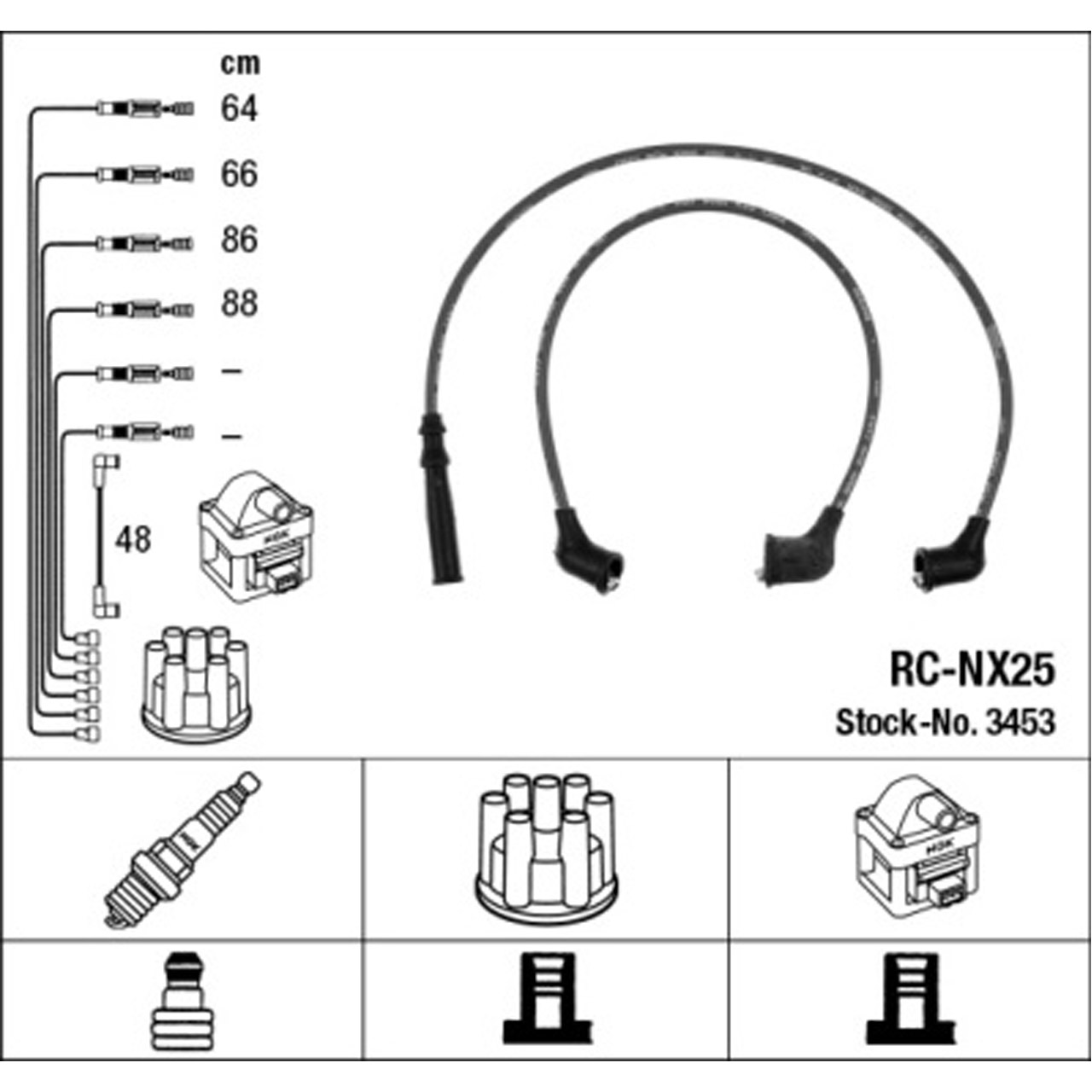 NGK 3453 RC-NX25 Zündkabelsatz NISSAN Sunny (140Y, 150Y) 1.4 1.5 65/67/69 PS 22450-24C25