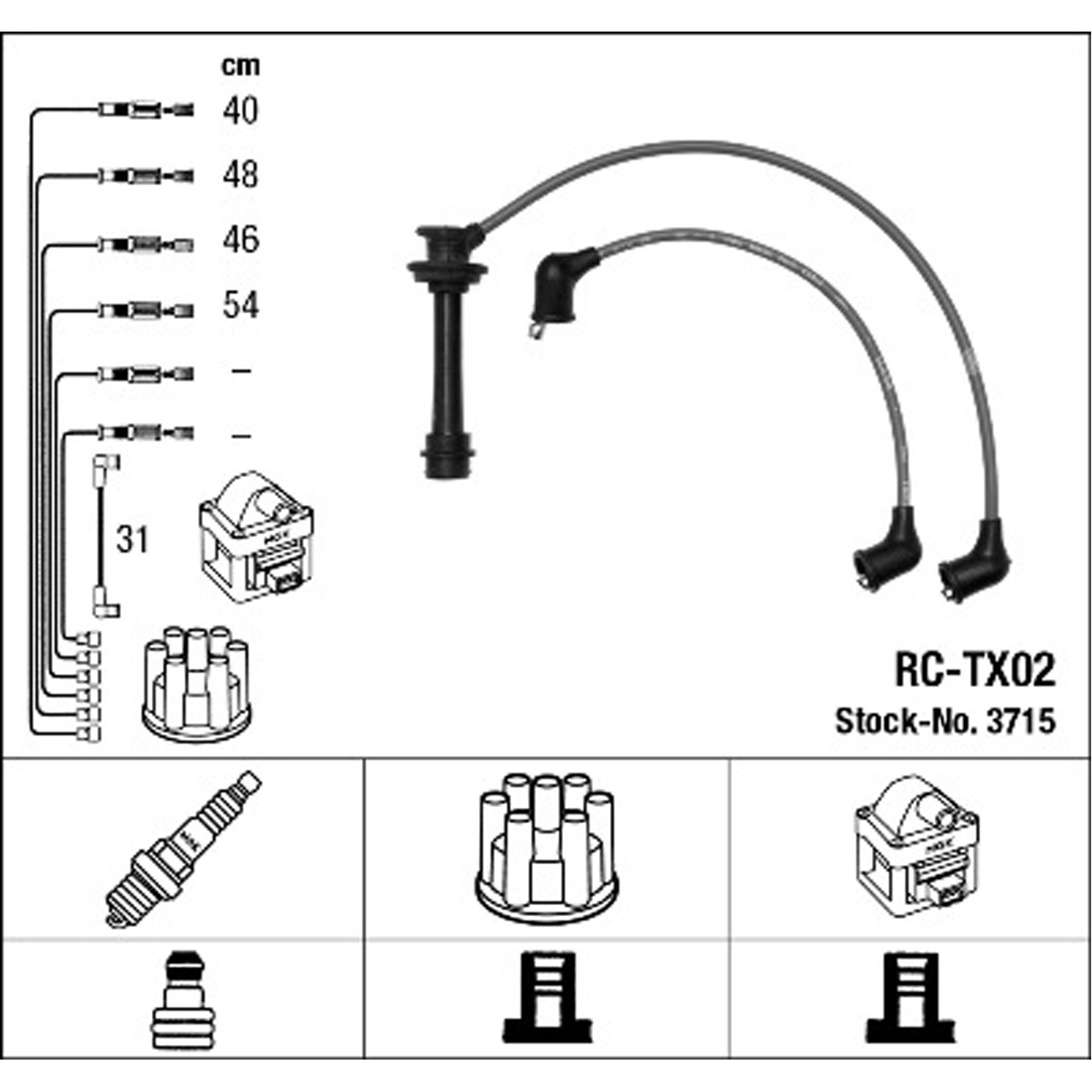 NGK 3715 RC-TX02 Zündkabelsatz TOYOTA Celica (A6) (T16) Corolla (E8) 1.6 GT 115-124 PS