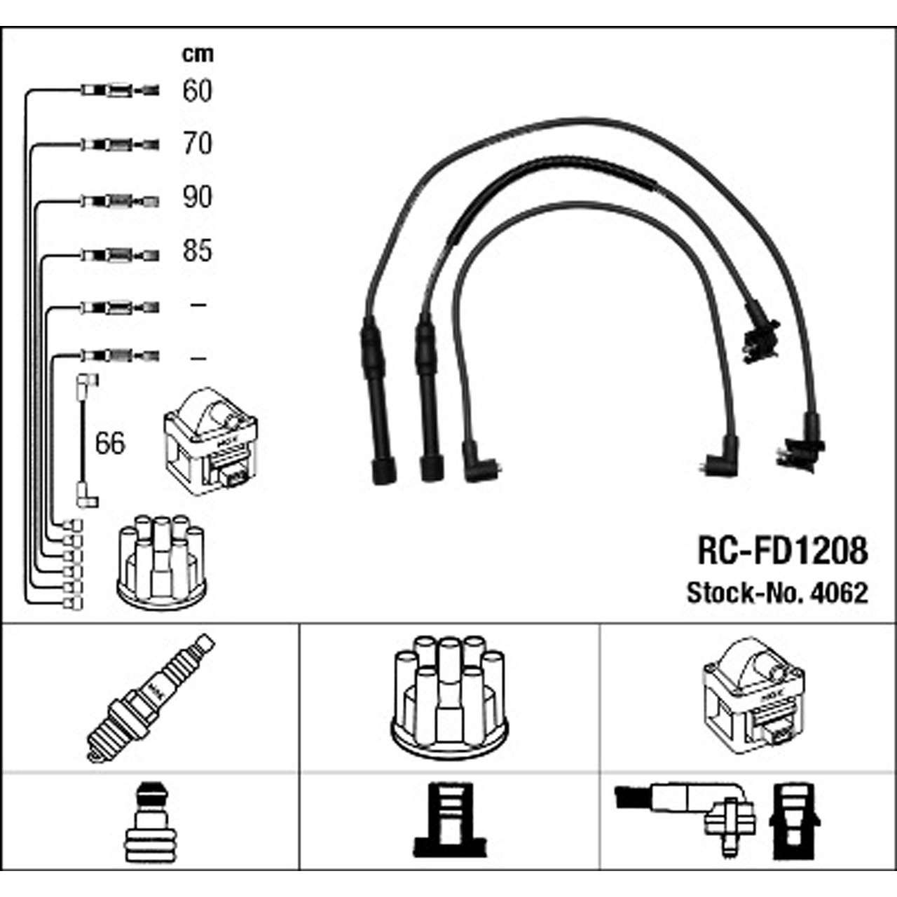 NGK 4062 RC-FD1208 Zündkabelsatz FORD Scorpio 2 Transit 2.0 114/115 PS