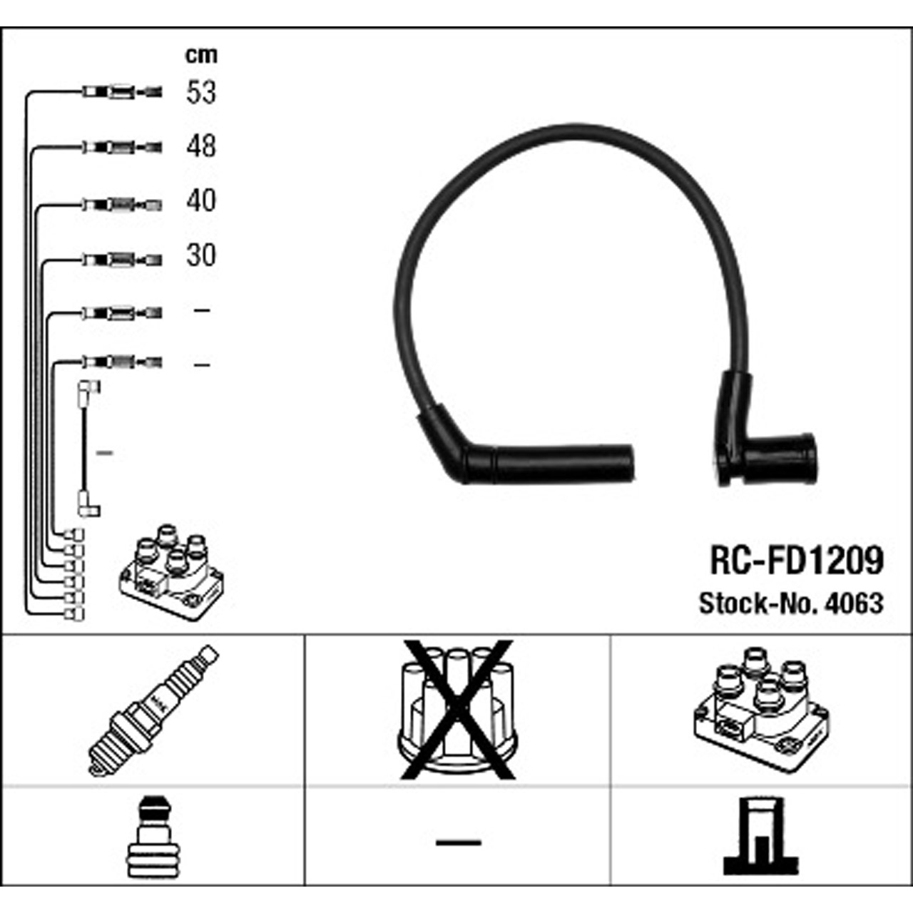 NGK 4063 RC-FD1209 Zündkabelsatz FORD Ka (RB_) 1.6i 95 PS bs 12.2003