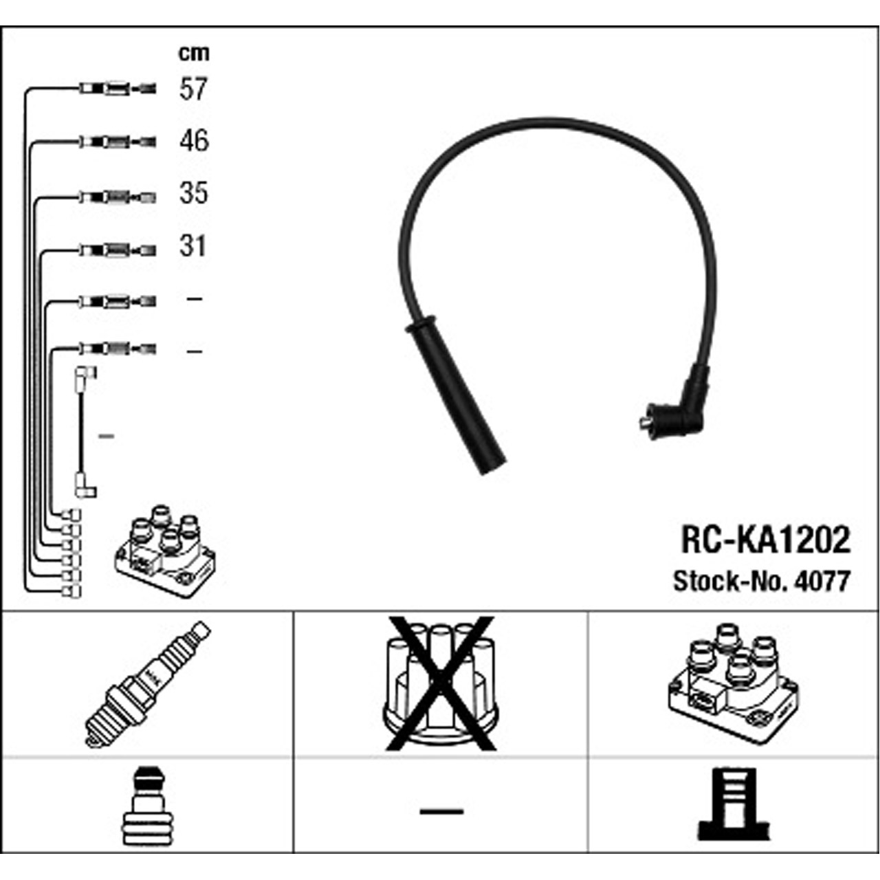 NGK 4077 RC-KA1202 Zündkabelsatz Kia Rio 1 (DC) 1.3 75/82 PS 08.2000-02.2005