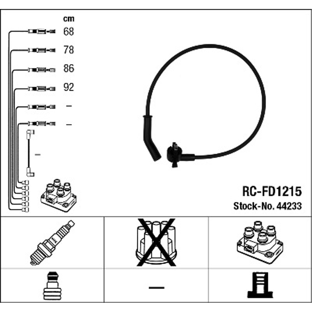 NGK 44233 RC-FD1215 Zündkabelsatz FORD Ka (RB_) 1.3i 49/50 PS bis 08.1998 6772377