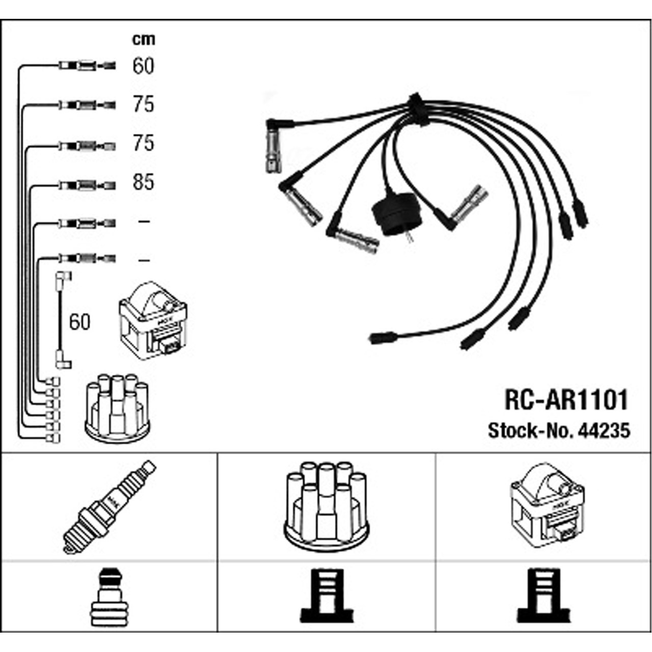 NGK 44235 RC-AR1101 Zündkabelsatz ALFA ROMEO 75 (162_) 1.8 / Turbo 122-155 PS ab 01.1988