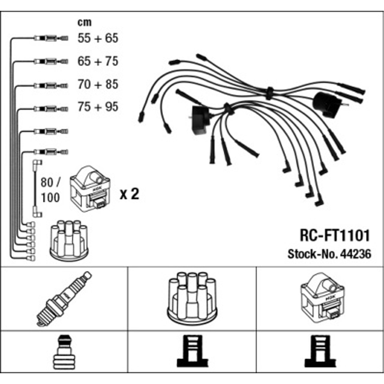 NGK 44236 RC-FT1101 Zündkabelsatz ALFA ROMEO 75 (162_) 2.0 T.S Cat 146/148 PS