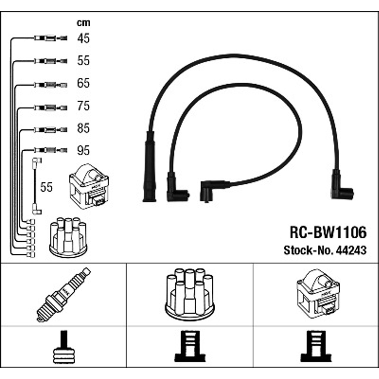 NGK 44243 RC-BW1106 Zündkabelsatz BMW 6er E24 630CS 185 PS M30 B30 04.1976-08.1979