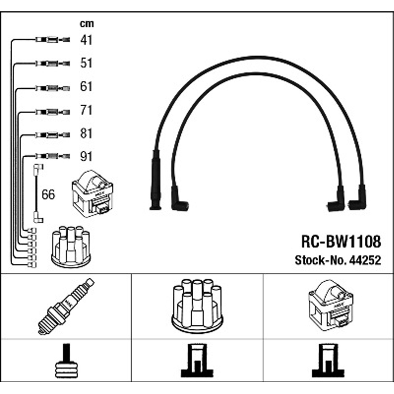 NGK 44252 RC-BW1108 Zündkabelsatz BMW 7er E23 745i 252 PS S30 B32E bis 05.1982