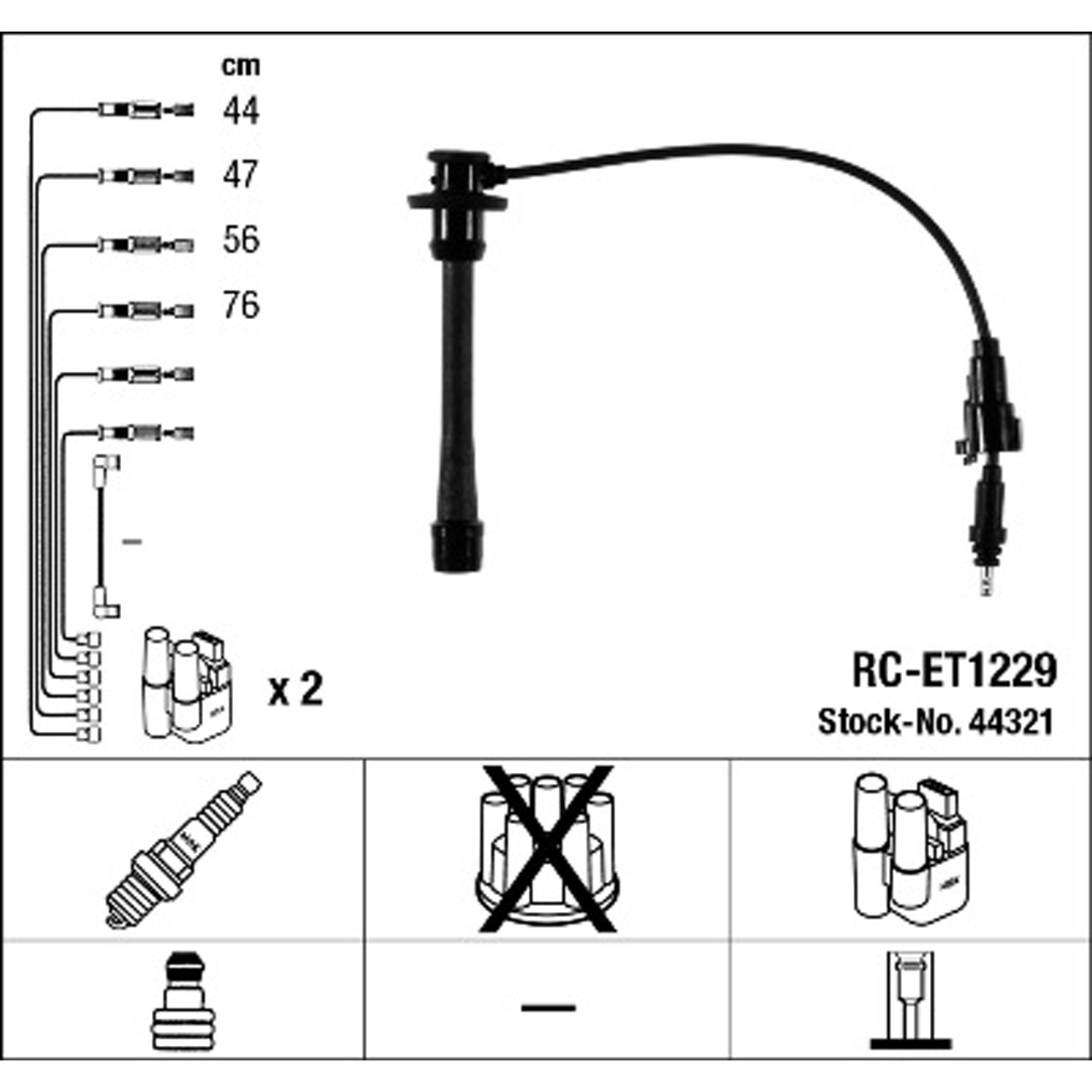 NGK 44321 RC-ET1229 Zündkabelsatz TOYOTA Hiace 4 2.7 / 4WD 143/144 PS