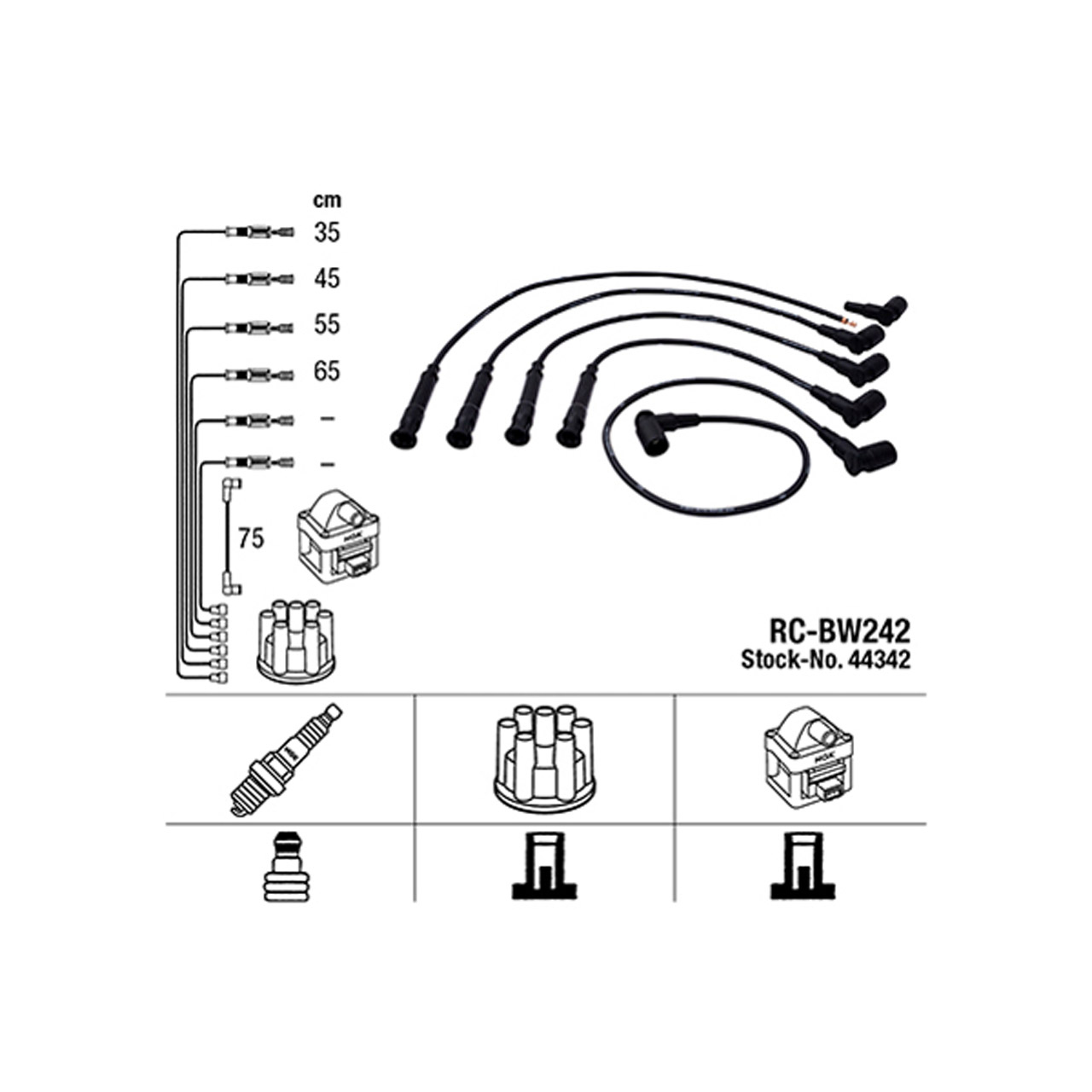 NGK 44342 RC-BW242 Zündkabelsatz BMW 3er E30 316i 102 PS M40 B16 07.1988-06.1991