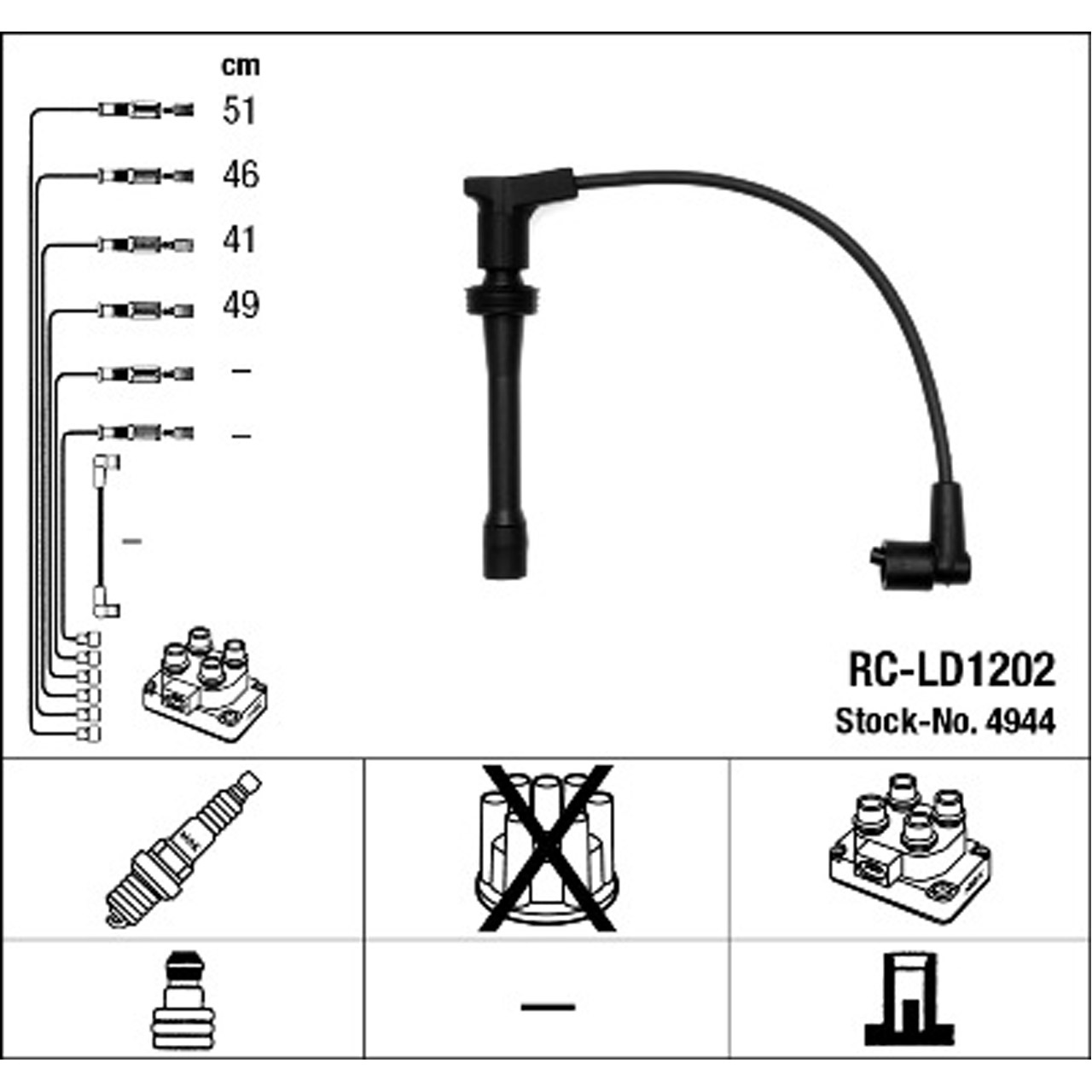 NGK 4944 RC-LD1202 Zündkabelsatz LADA 110 (2110) 111 (2111) 112 (2112) 1.5 16V 91 PS