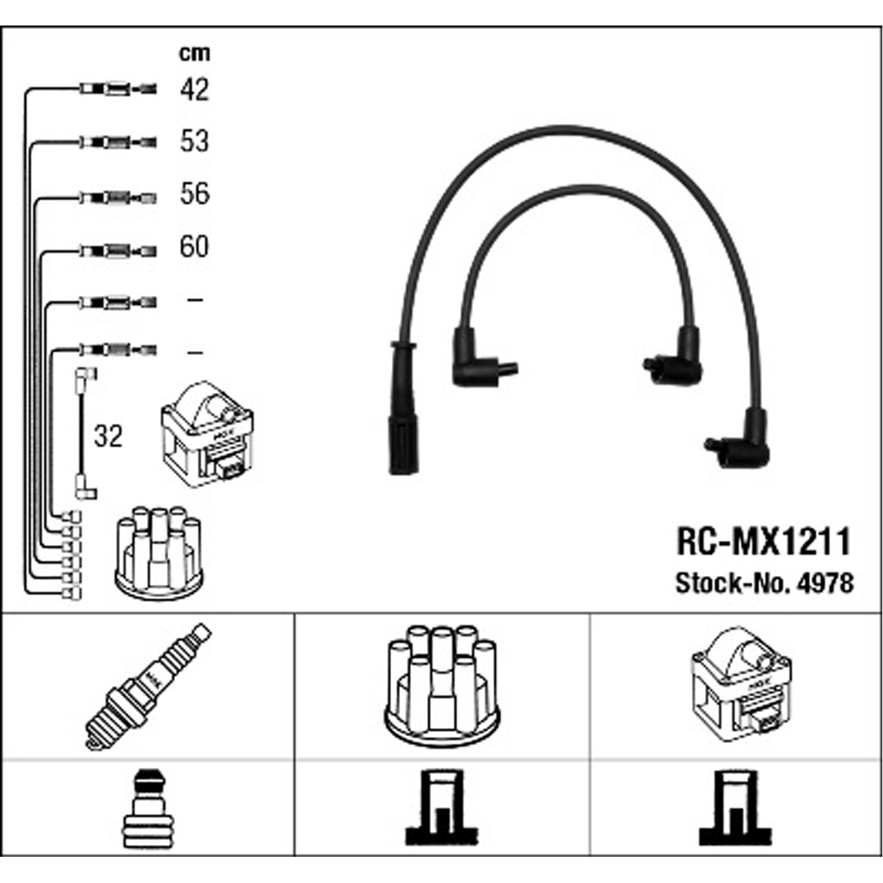 NGK 4978 RC-MX1211 Zündkabelsatz SEAT Cordoba (6K1, 6K2) 1.6i 75 PS 05.1994-06.1999