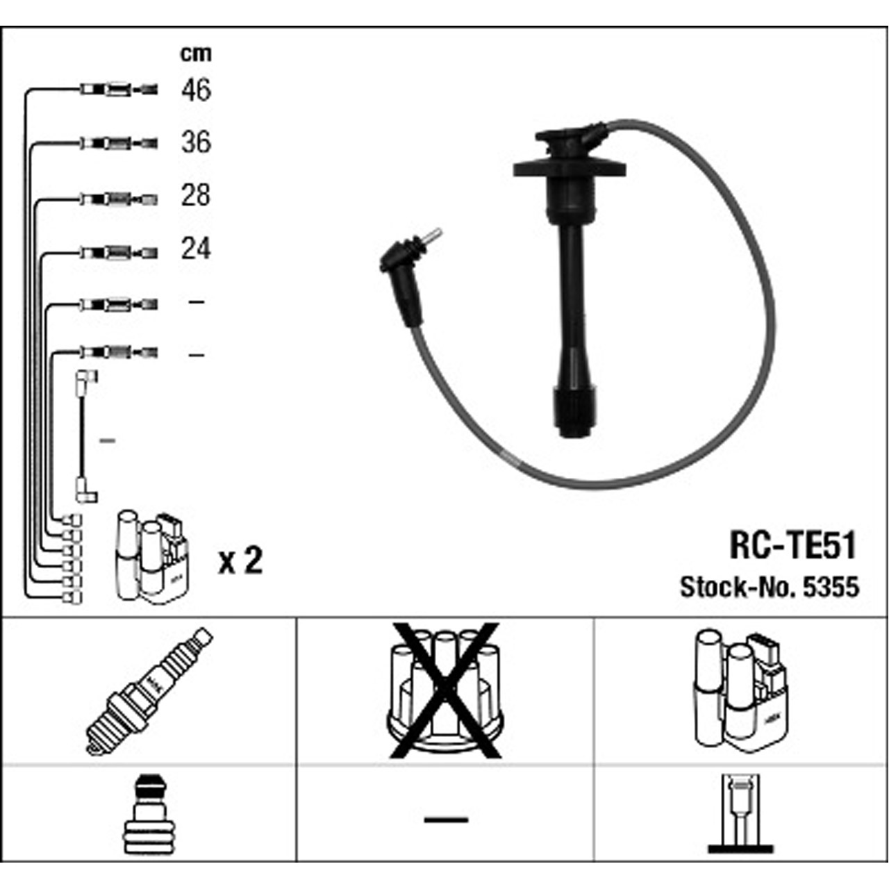 NGK 5355 RC-TE51 Zündkabelsatz TOYOTA Corolla (_E11_) 1.4 86 PS 90919-22395