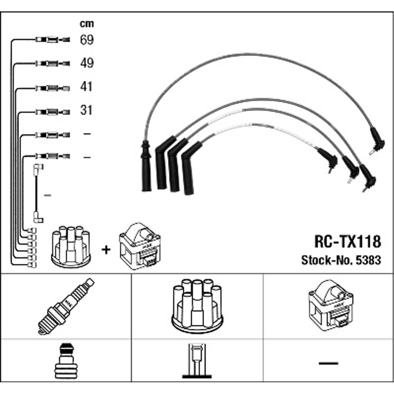 NGK 5383 RC-TX118 Zündkabelsatz TOYOTA Starlet (_P8_) 1.3 12V Cat 75 PS 90919-22329