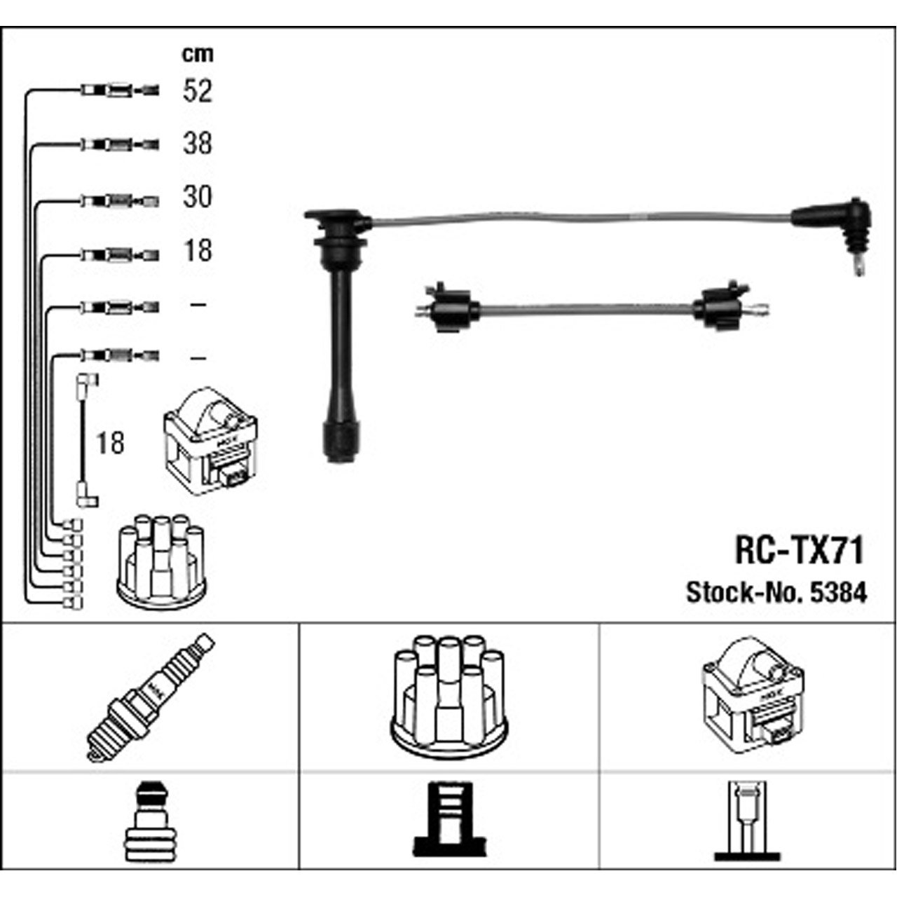 NGK 5384 RC-TX71 Zündkabelsatz TOYOTA Previa 1 (_R1_, _R2_) 2.4 132 PS 01.1990-08.2000