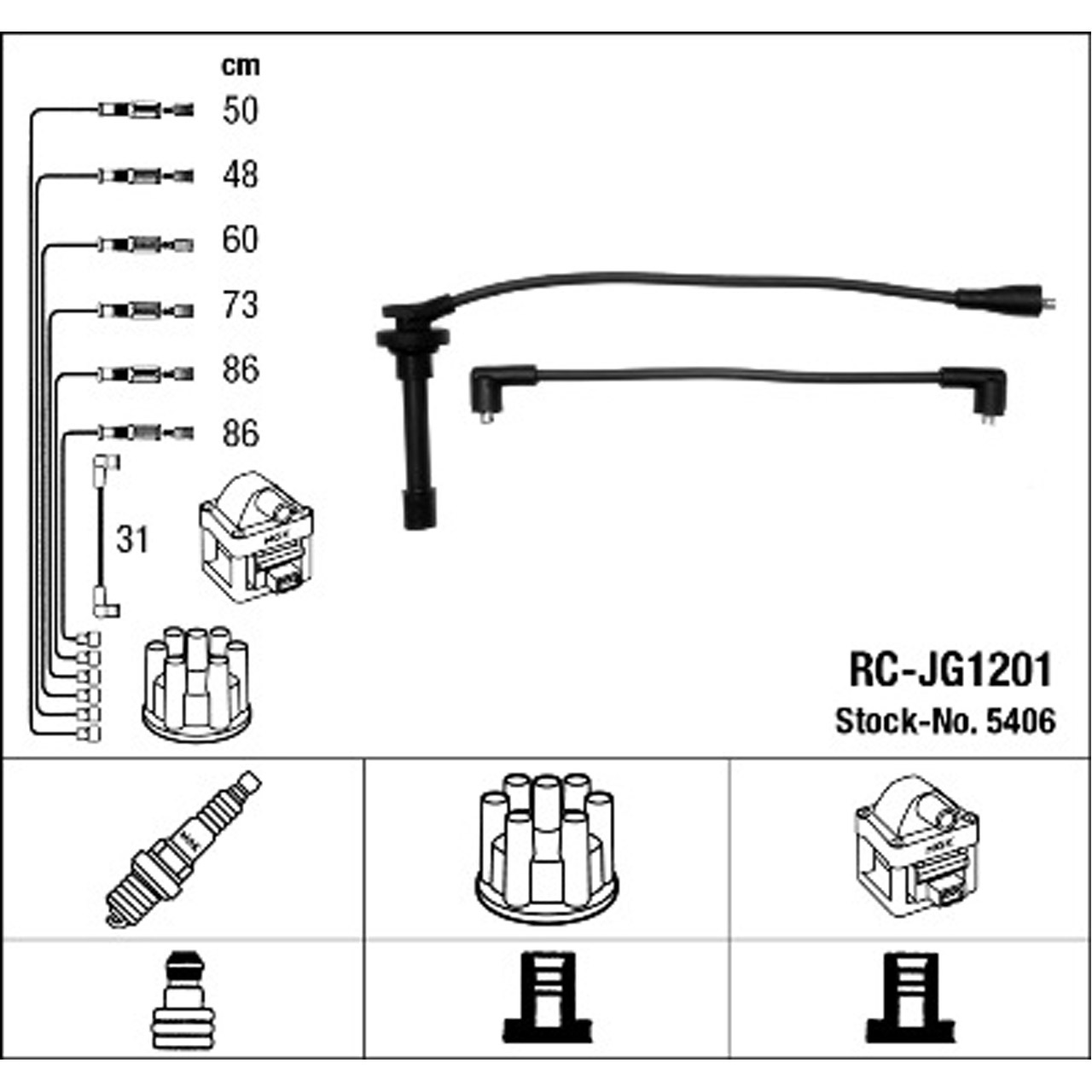 NGK 5406 RC-JG1201 Zündkabelsatz JAGUAR XJ (XJ40 XJ81) (X300 X330) XJSC (X27) 3.2 3.6 4.0