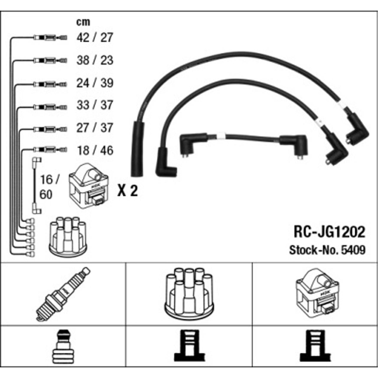 NGK 5409 RC-JG1202 Zündkabelsatz JAGUAR XJ 12 5.3 287 PS 05.1975-02.1993