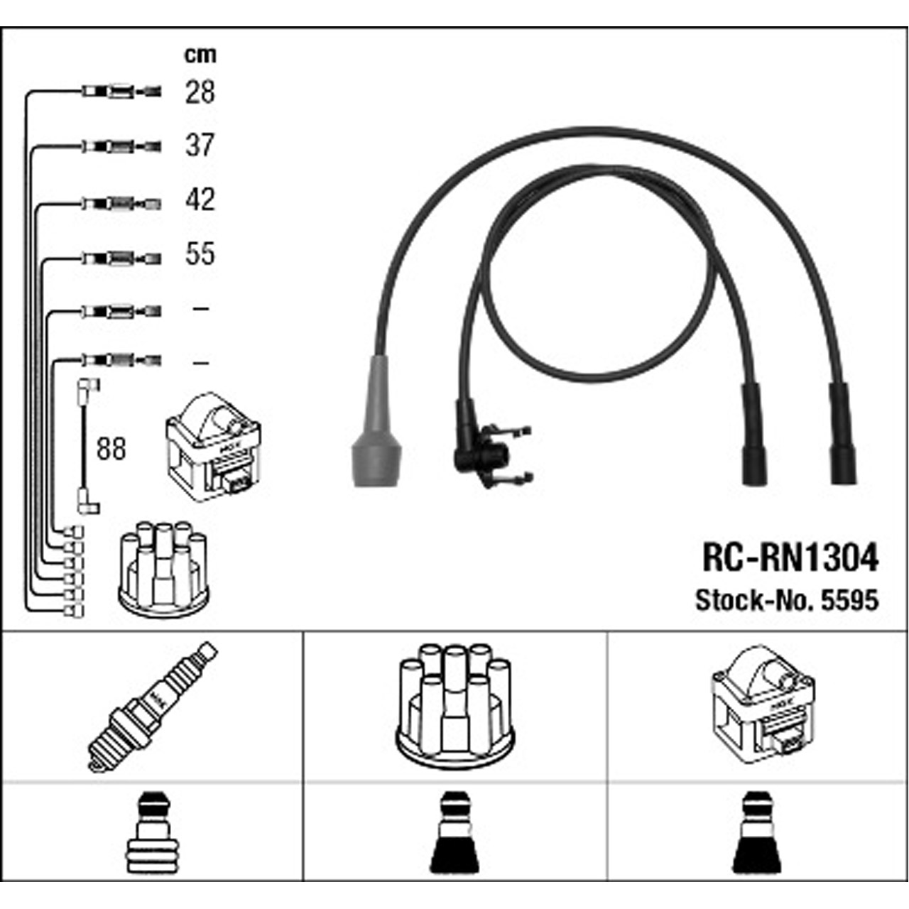 NGK 5595 RC-RN1304 Zündkabelsatz RENAULT Laguna 1 1.8 2.0 90-114 PS 7700106221