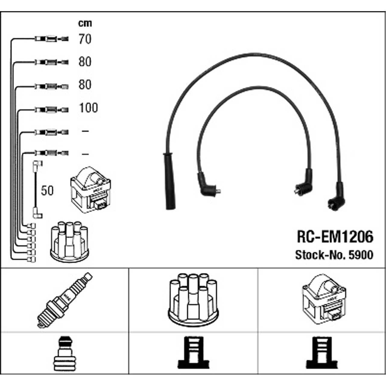 NGK 5900 RC-EM1206 Zündkabelsatz MITSUBISHI Galant 6 1.8 Lancer 2 1.4 GLX