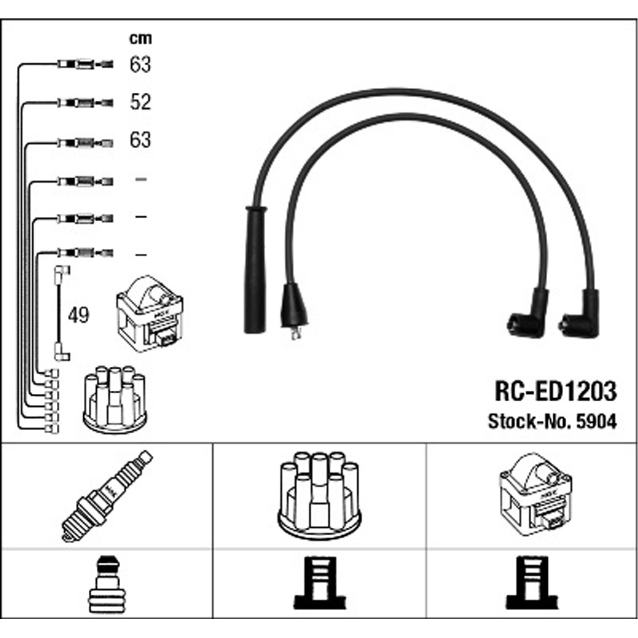 NGK 5904 RC-ED1203 Zündkabelsatz DAIHATSU Charade 3 (G100, G101, G102) 1.0 54/56 PS