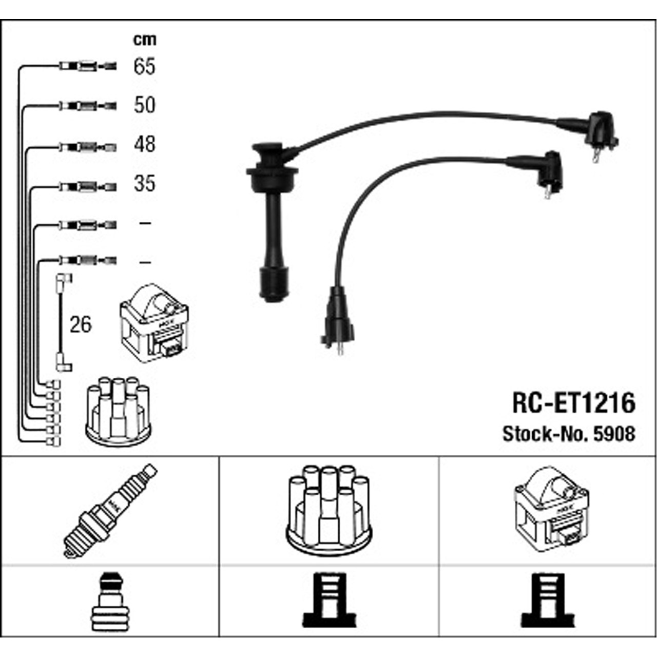 NGK 5908 RC-ET1216 Zündkabelsatz TOYOTA MR2 II (SW2_) 2.0 16V 156/170/175 PS 90919-21494