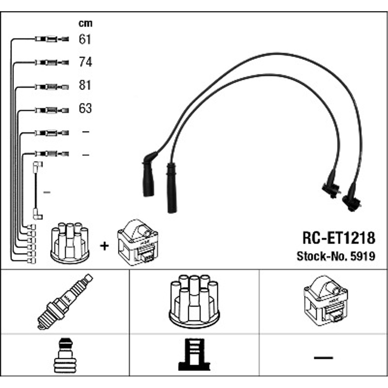 NGK 5919 RC-ET1218 Zündkabelsatz TOYOTA Hiace 4 (_H1_) 2.4 120 PS 90919-22272