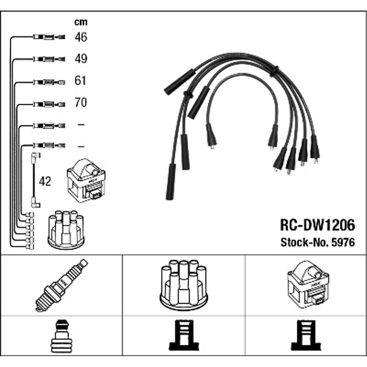 NGK 5976 RC-DW1206 Zündkabelsatz Zündleitungssatz OPEL Kadett A 1.0 B 1.1 1.2 1.9 D 1.2