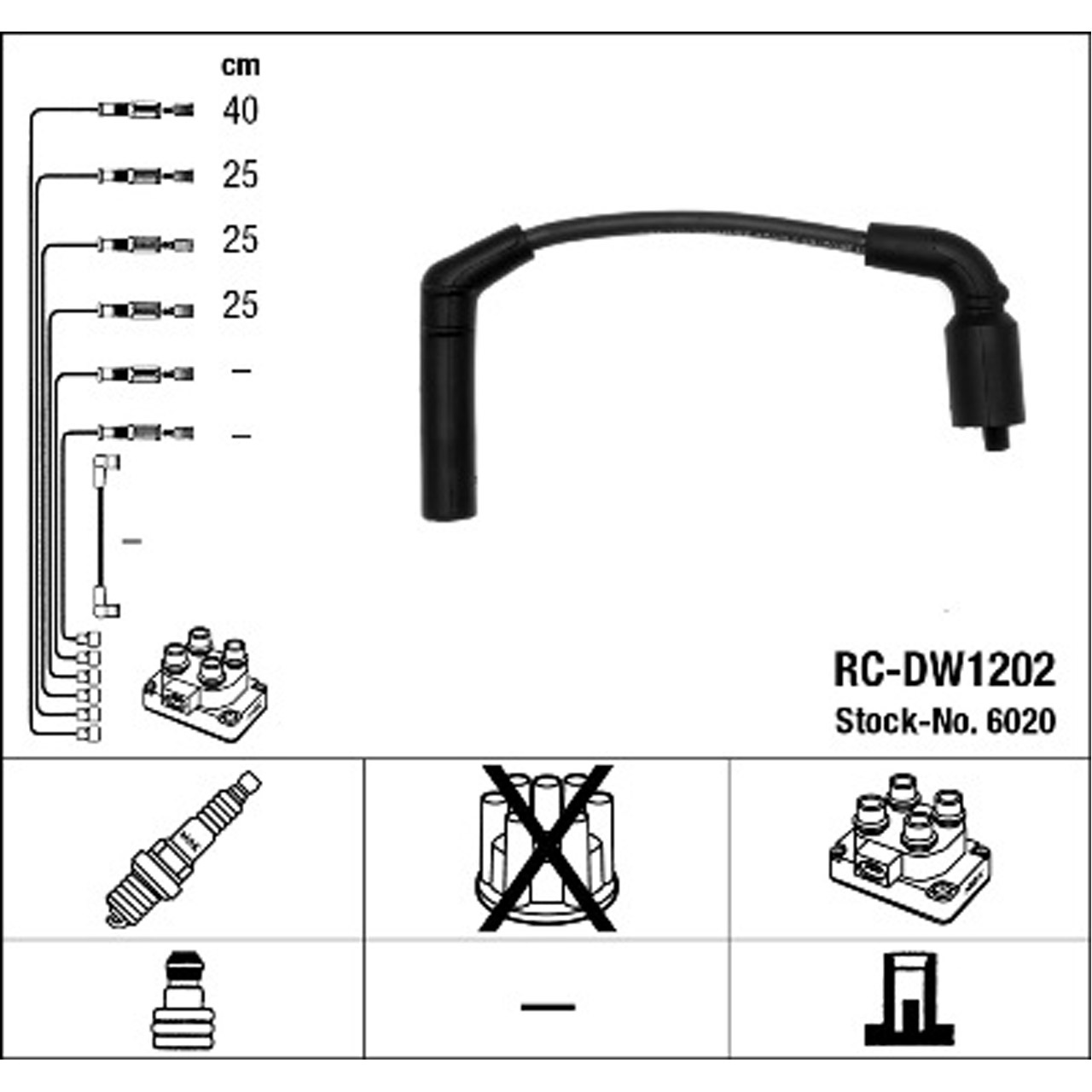 NGK 6020 RC-DW1202 Zündkabelsatz CHEVROLET / DAEWOO Aveo / Kalos Matiz 1.0 1.2 Lacetti 1.8