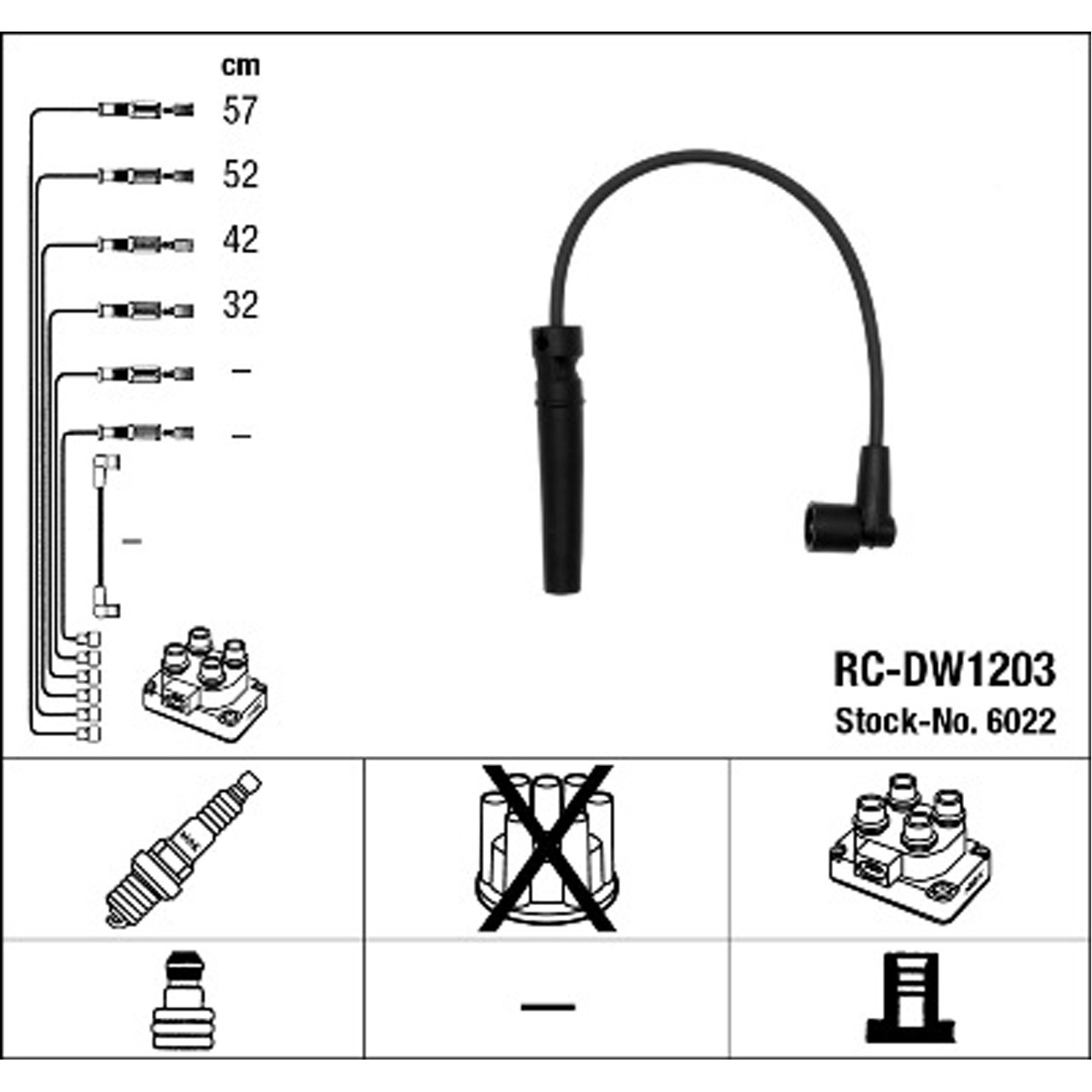 NGK 6022 RC-DW1203 Zündkabelsatz CHEVROLET / DAEWOO Lacetti Nubira 1.4 1.6 1.8 96450249