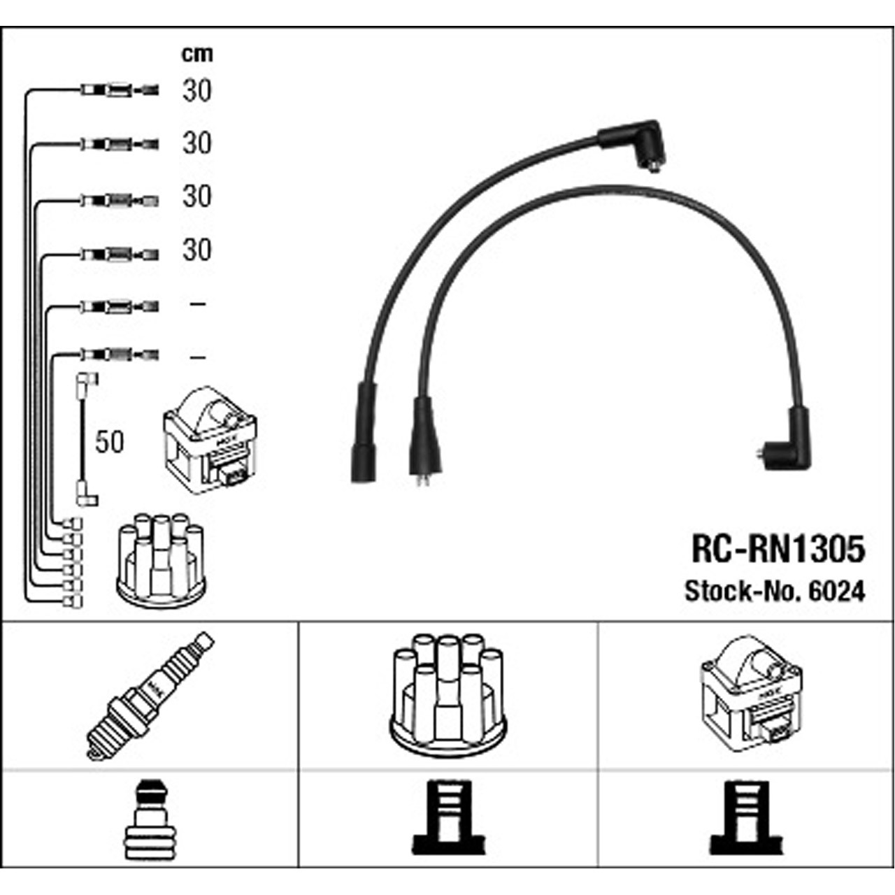 NGK 6024 RC-RN1305 Zündkabelsatz RENAULT 17 18 (134_) 20 (127_) Fuego (136_) 1.6 / Turbo