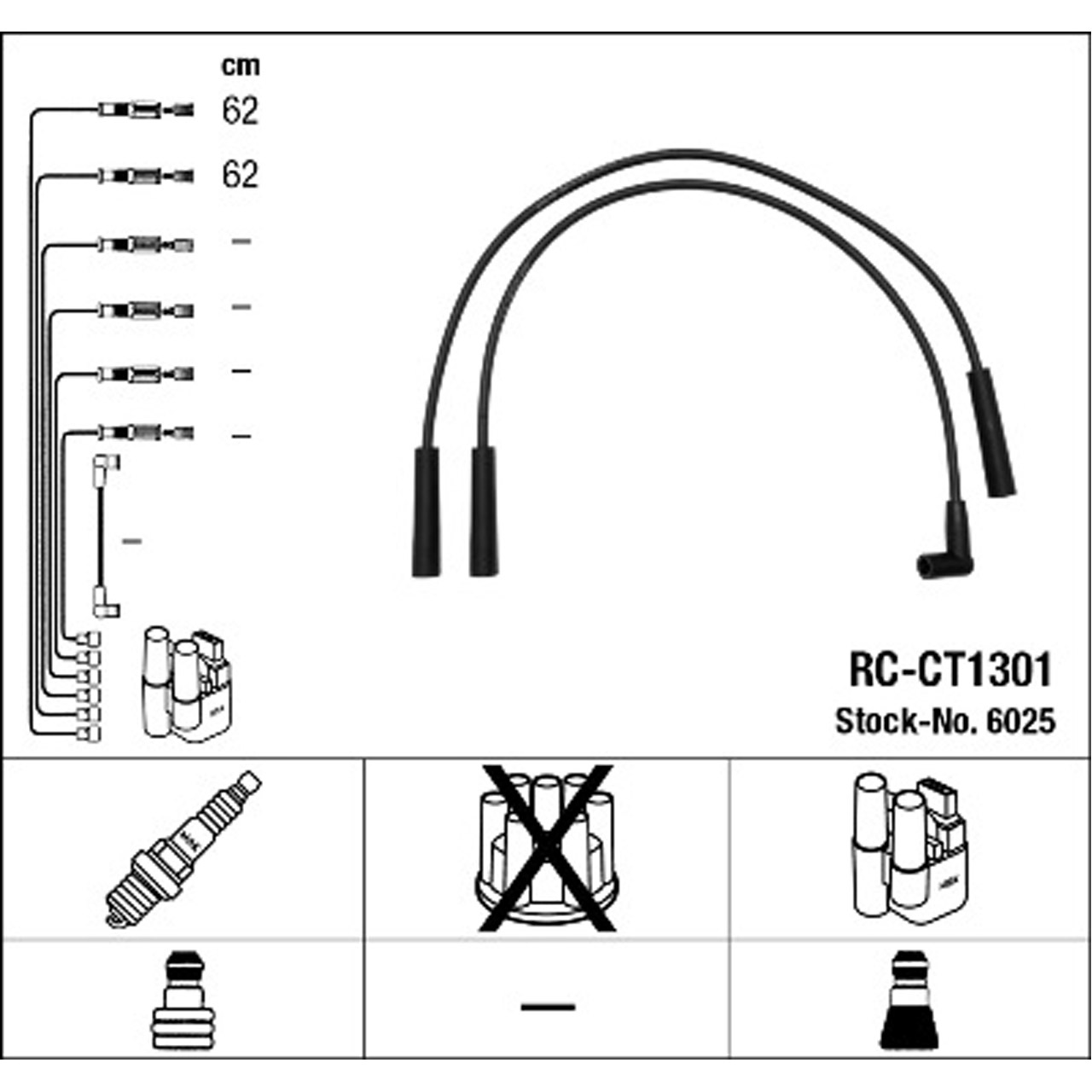 NGK 6025 RC-CT1301 Zündkabelsatz CITROEN LNA 0.6 33/35 PS 11.1976-07.1986