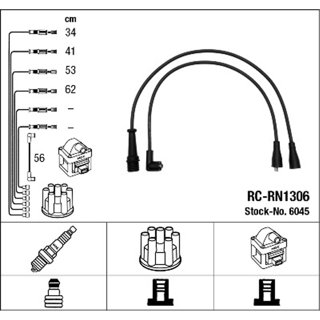 NGK 6045 RC-RN1306 Zündkabelsatz RENAULT 18 (134_ 135_) 20 (127_) Fuego (136_) 2.0