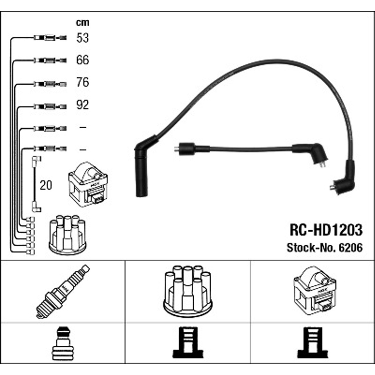 NGK 6206 RC-HD1203 Zündkabelsatz HYUNDAI H-1 / Starex H100 2.4 112/114/122 PS