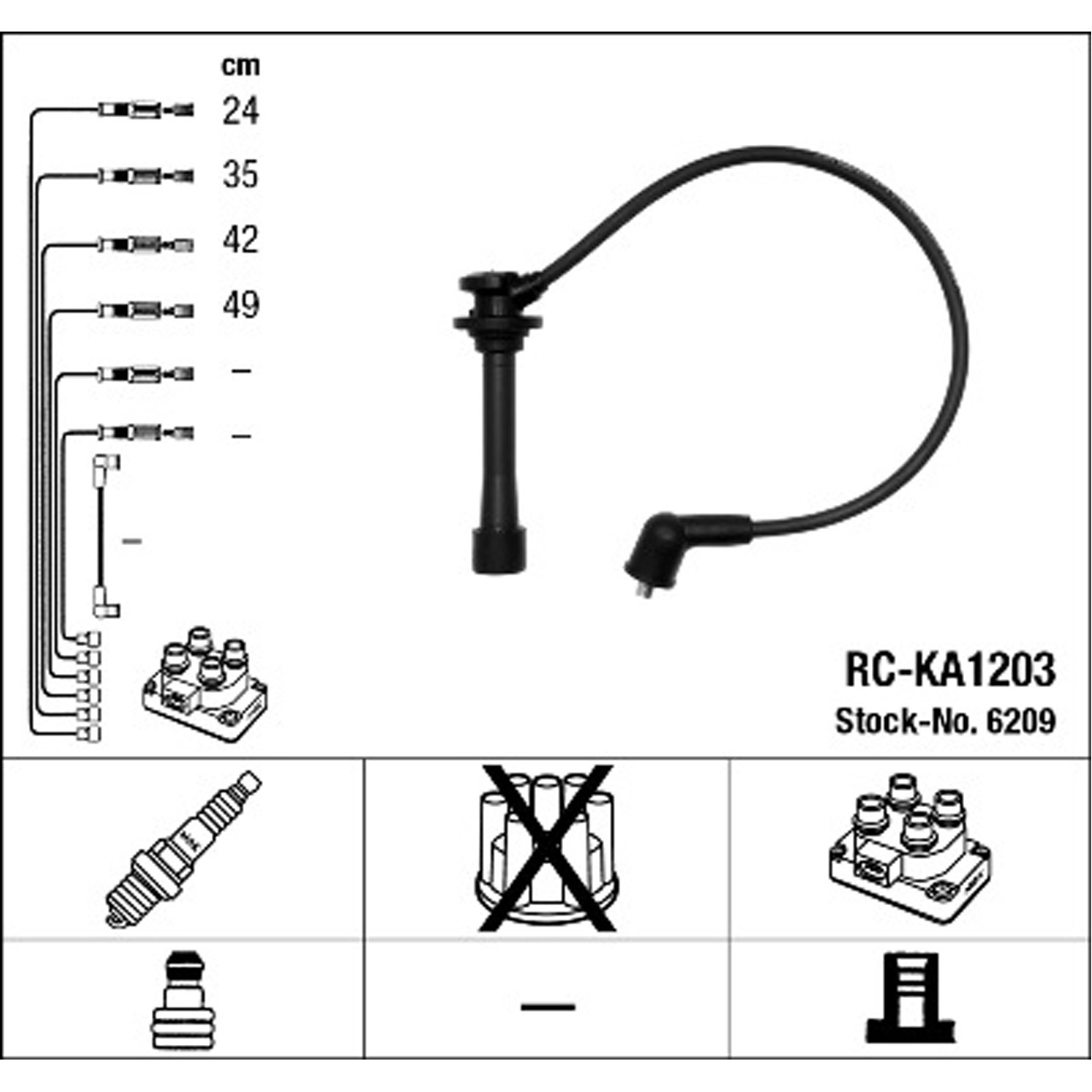 NGK 6209 RC-KA1203 Zündkabelsatz KIA Carens 2 Shuma2 1.6 Rio 1 1.5 16V