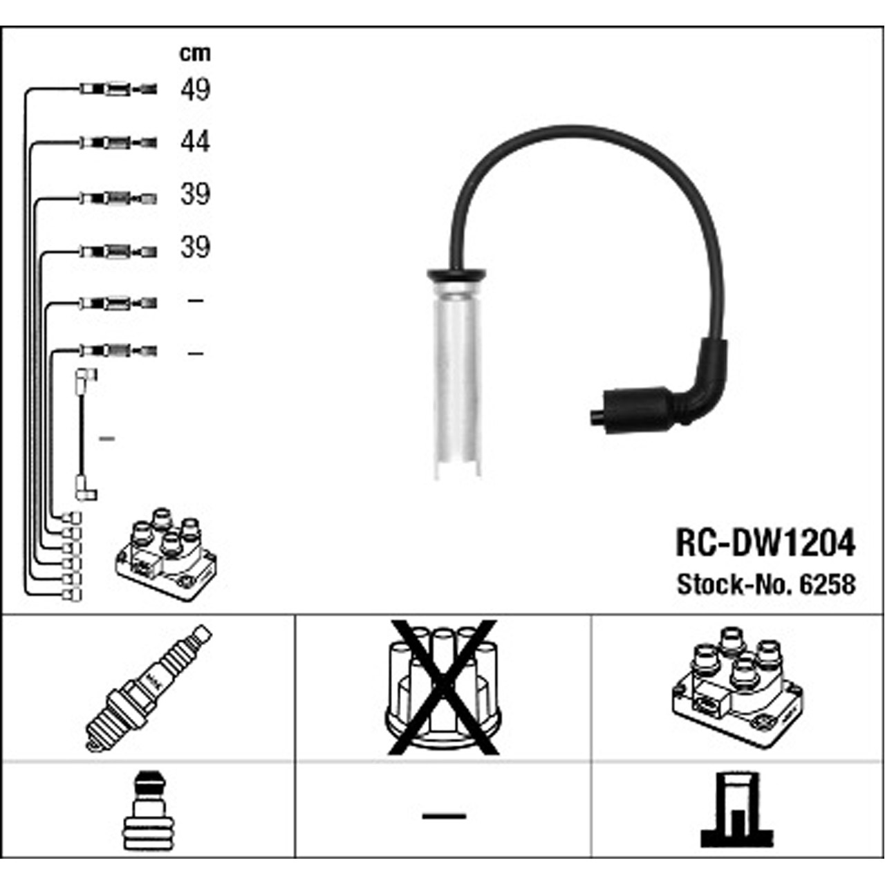 NGK 6258 RC-DW1204 Zündkabelsatz DAEWOO Rezzo (U100) 1.8 91/98/101 PS 96342284