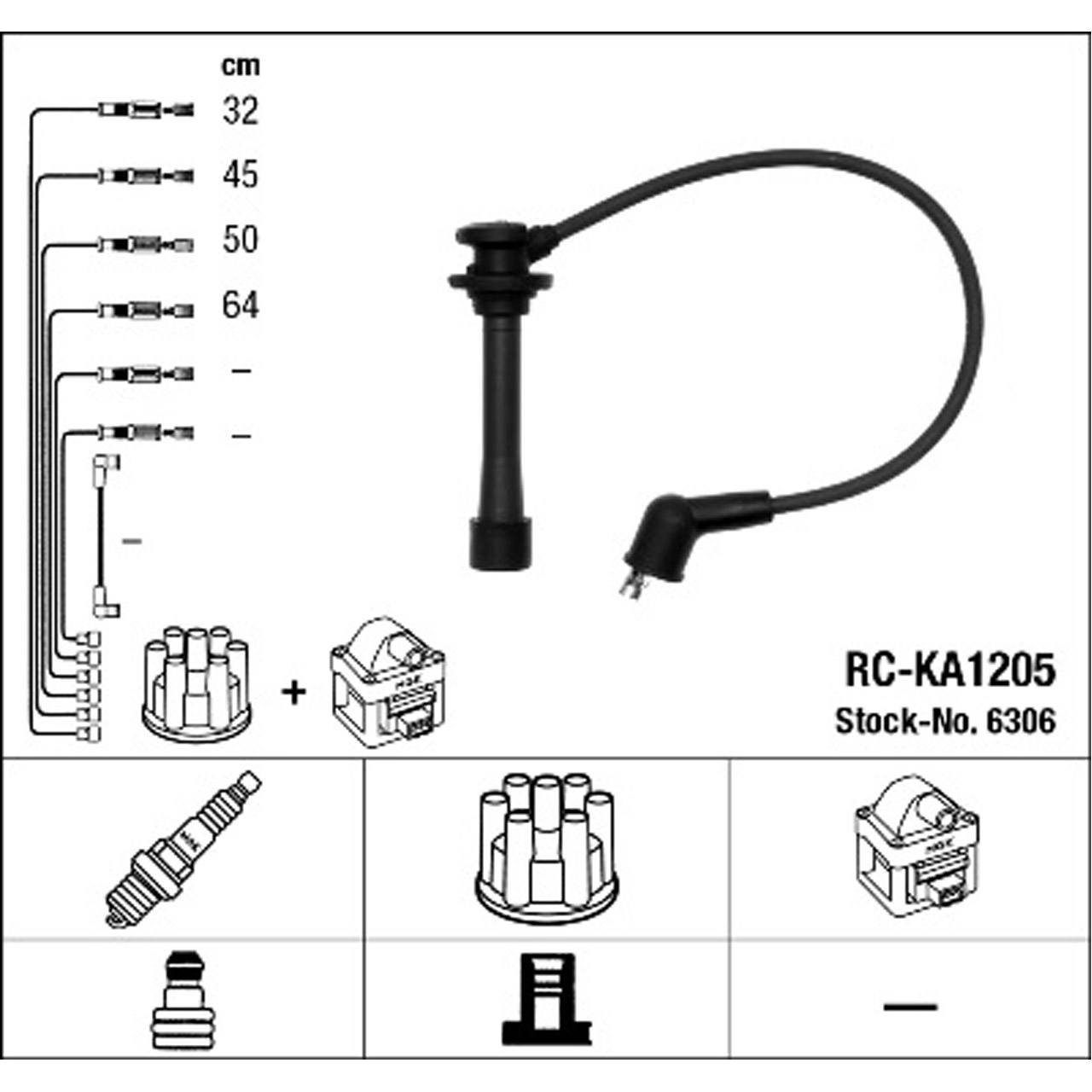 NGK 6306 RC-KA1205 Zündkabelsatz KIA Clarus 2.0i 16 133 PS 0K9A4-18140-B