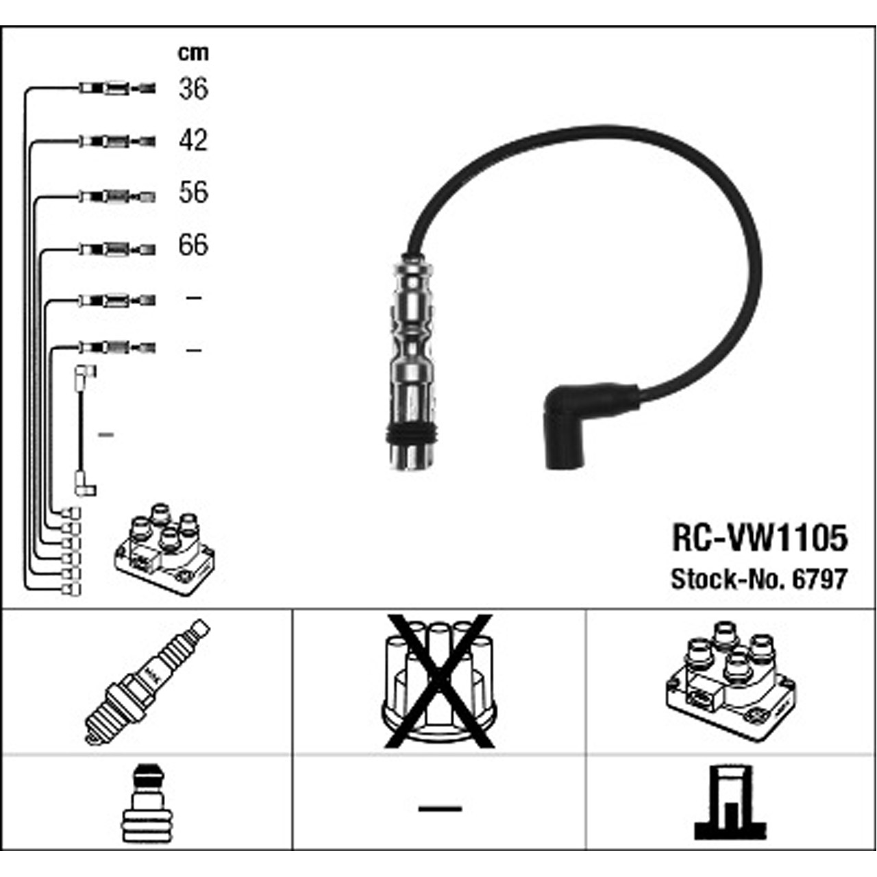 NGK 6797 RC-VW1105 Zündkabelsatz VW Fox (5Z1, 5Z3, 5Z4) 1.4 75 PS 04.2005-12.2009