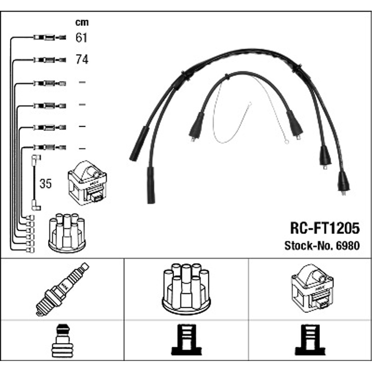 NGK 6980 RC-FT1205 Zündkabelsatz FIAT 500 (111_, 101_, 110_) 0.5 18 PS 01.1965-12.1975