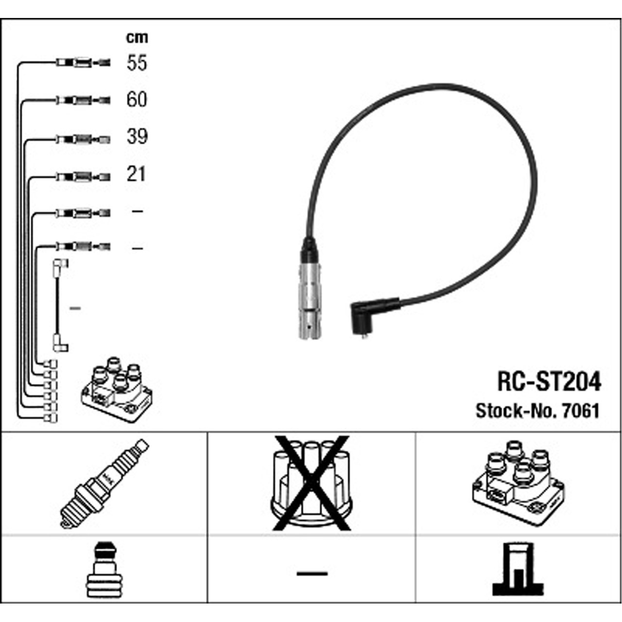 NGK 7061 RC-ST204Zündkabelsatz SEAT Leon (1M1) Toledo 2 (1M2) 1.6 100 PS