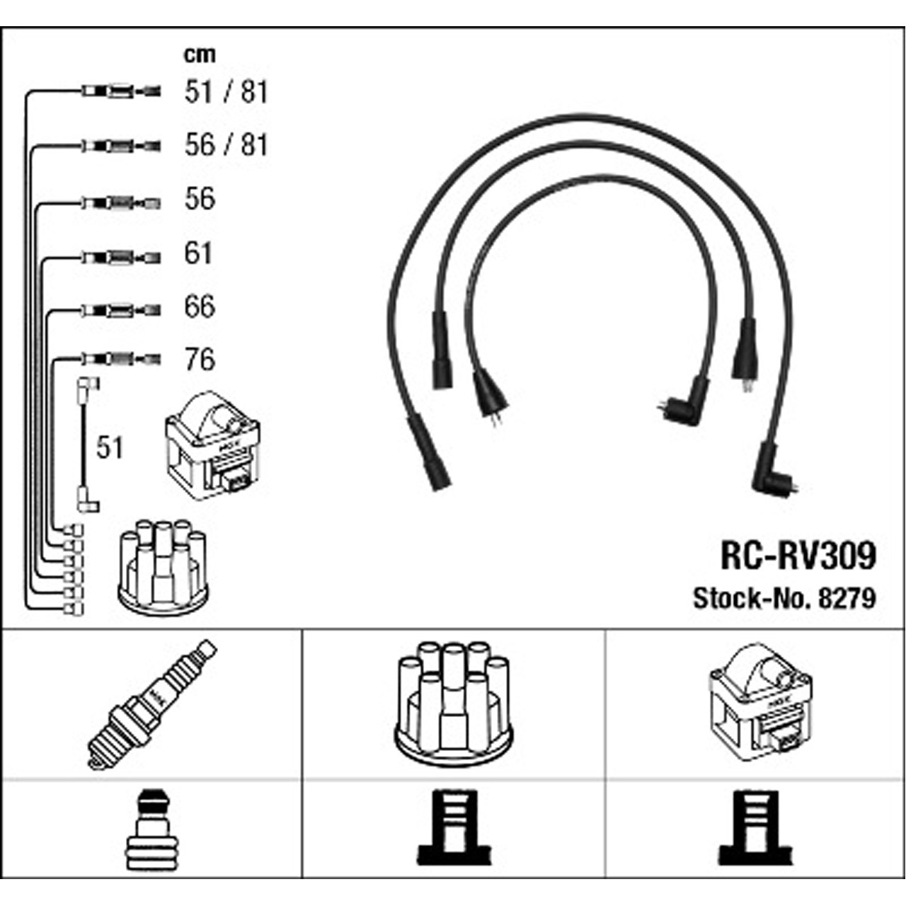 NGK 8279 RC-RV309 Zündkabelsatz Zündleitungssatz