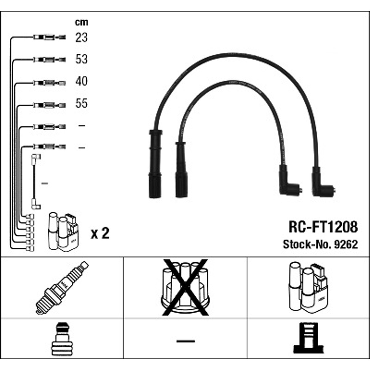 NGK 9262 RC-FT1208 Zündkabelsatz FIAT Panda (169_) Punto (188_) Doblo (119_, 223_) 1.1 1.2