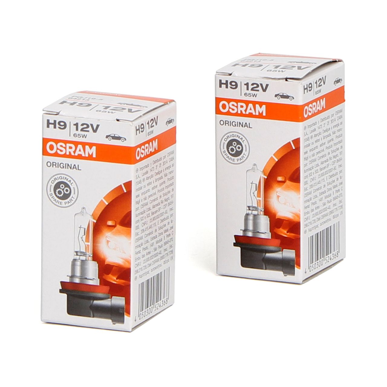 2x OSRAM Halogenlampe H9 ORIGINAL LINE 12V 65W PGJ19-5 64213